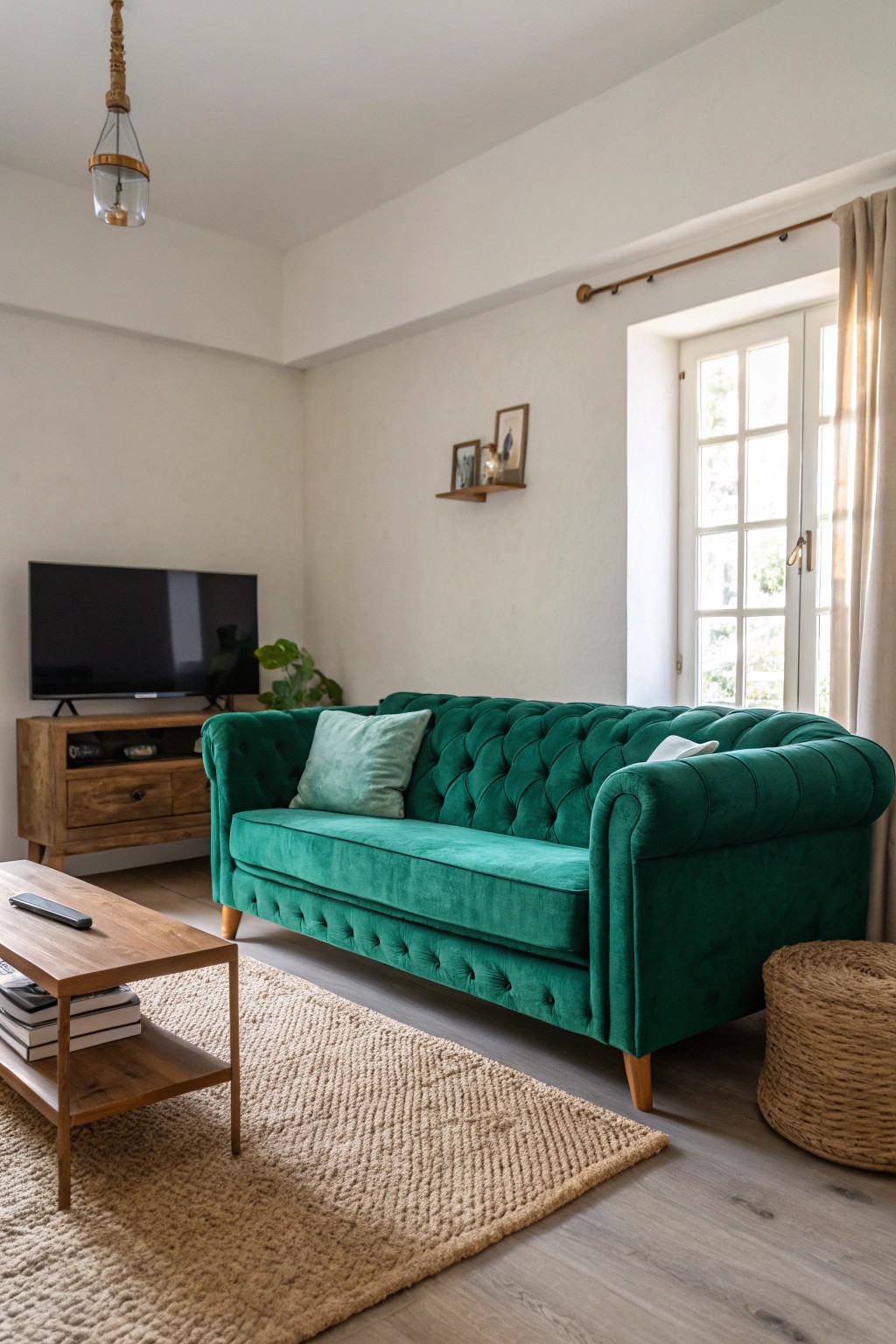 Let a statement sofa shine—natural beauty and bold color transform small spaces.