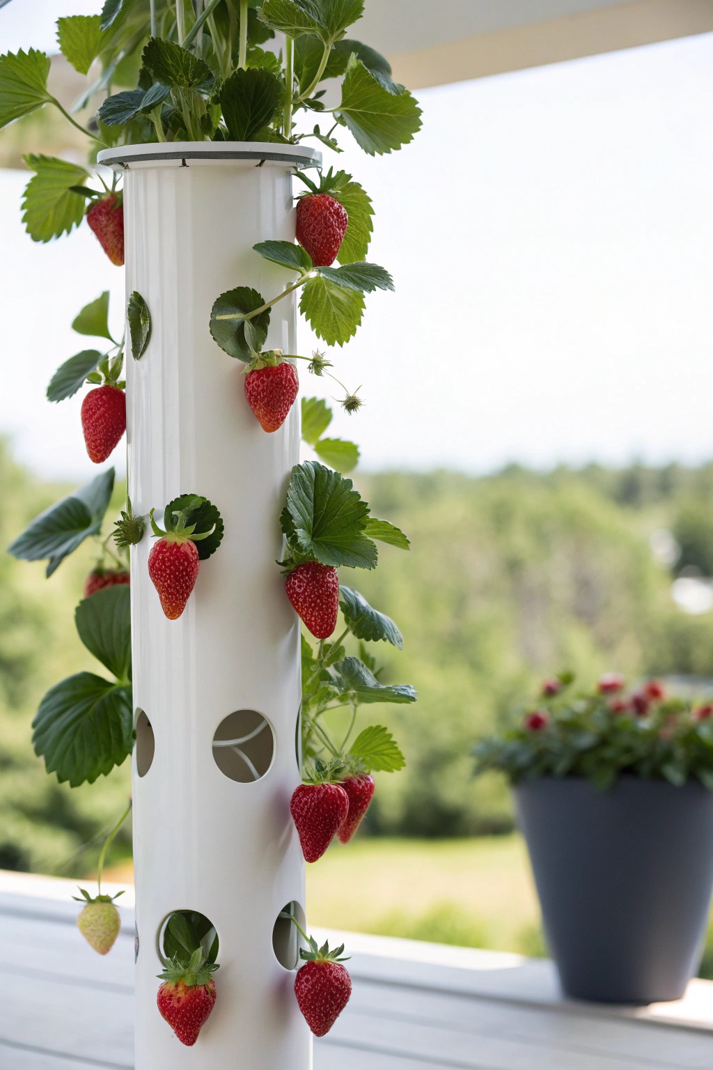 Grow sweet strawberries the modern way with a minimalist hydroponic tube planter.