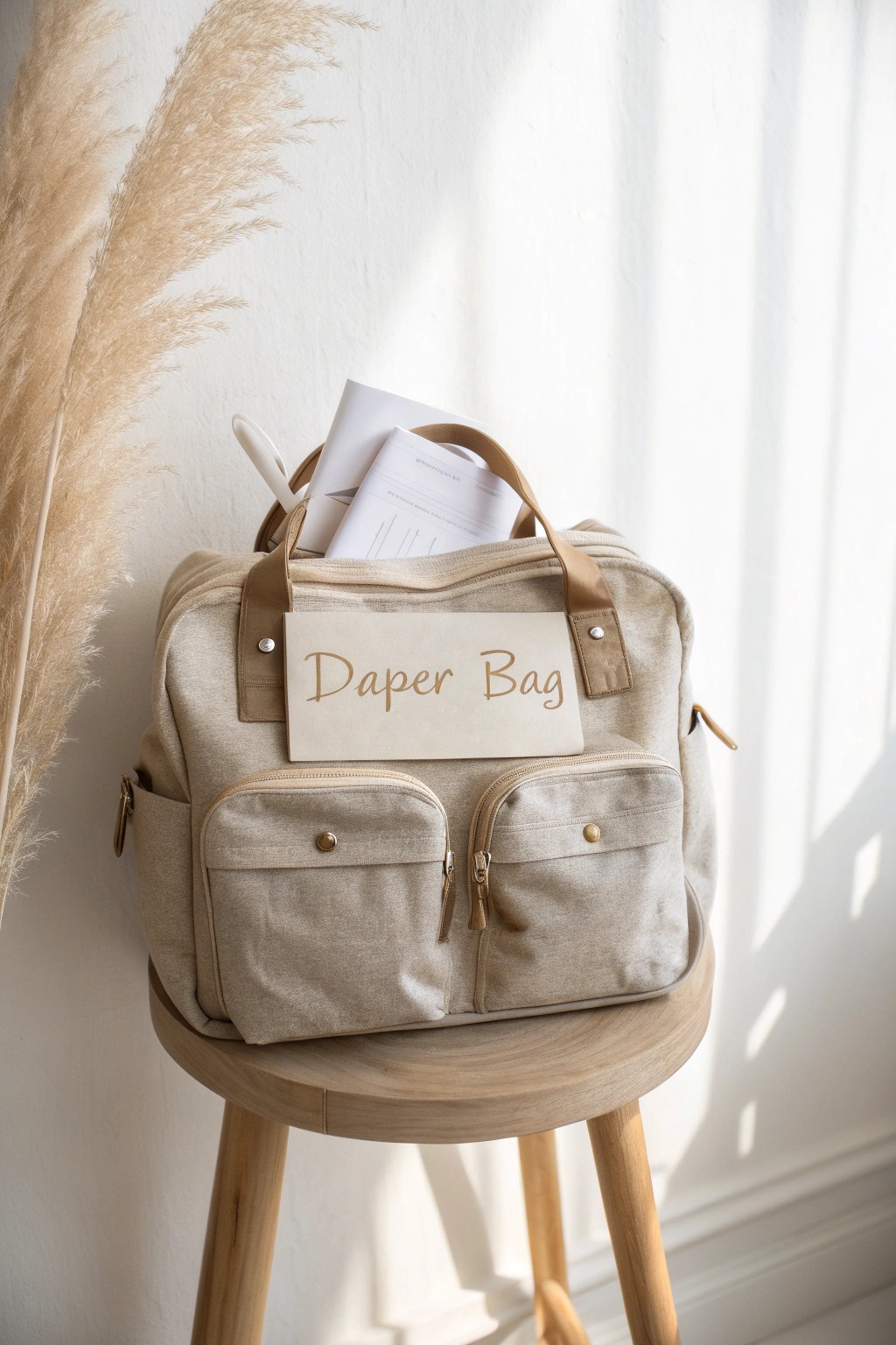 A modern diaper bag—practical, chic, and personalized with a loving note.