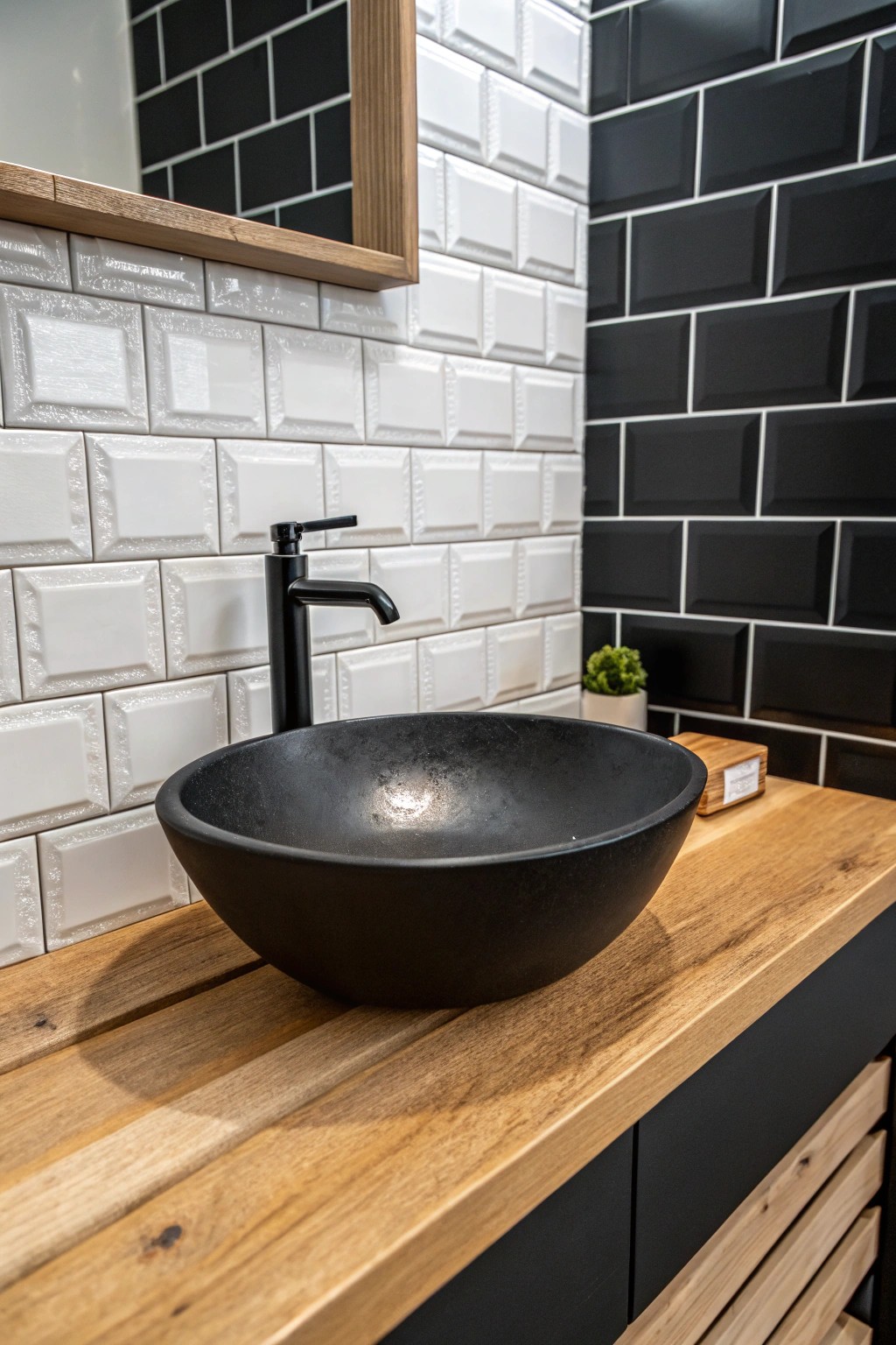 Matte meets gloss: Elevate your bathroom with a stunning blend of textures.