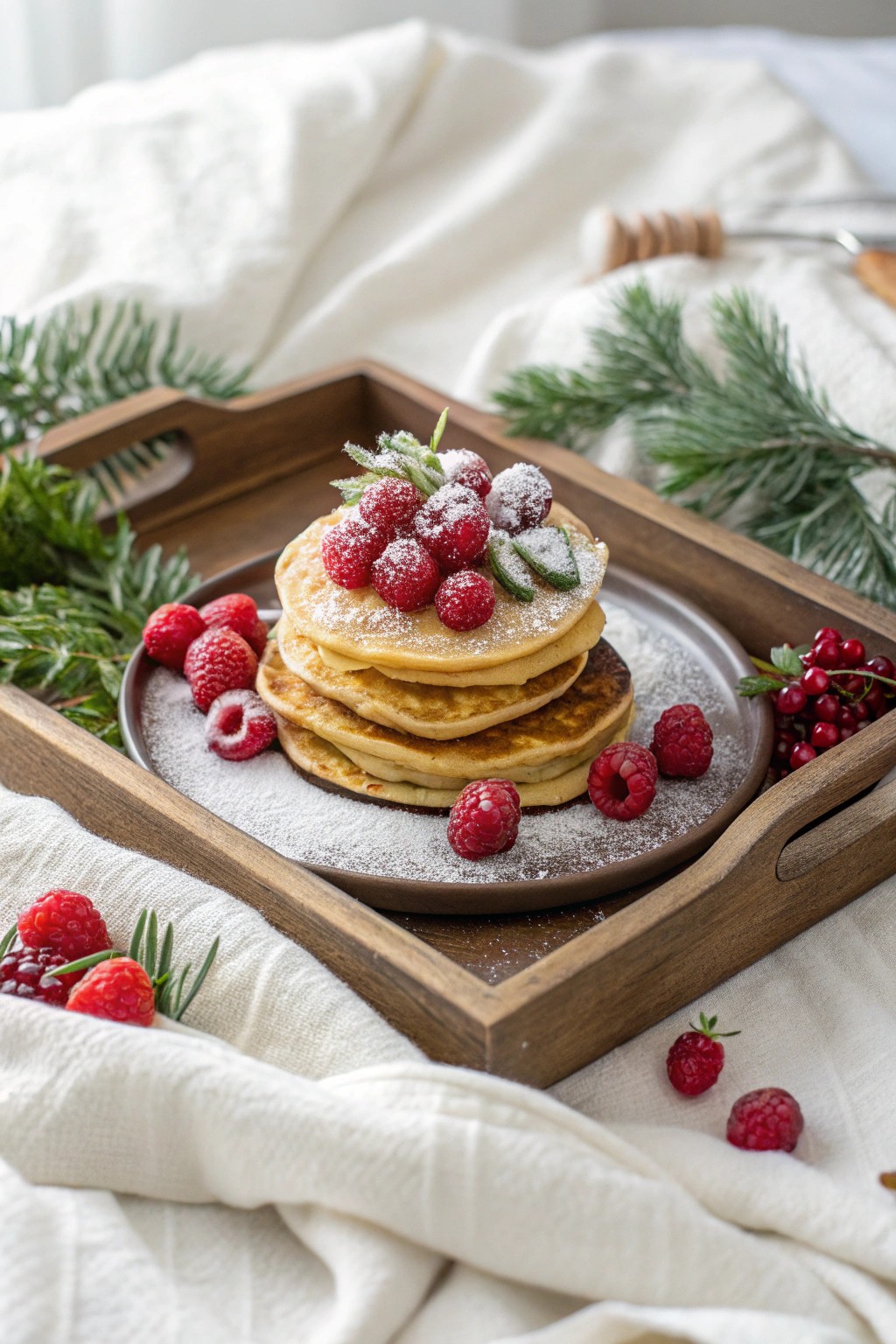 Cozy Christmas breakfast in bed: simple joys, beautifully served.