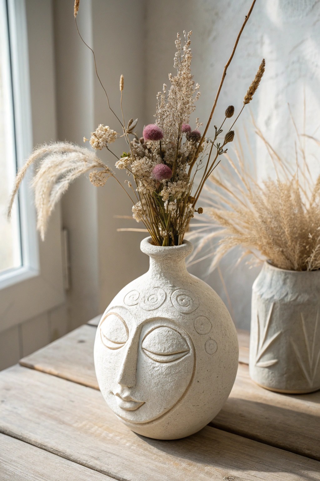 Minimalist clay face vase: where Scandinavian style meets playful artistry.
