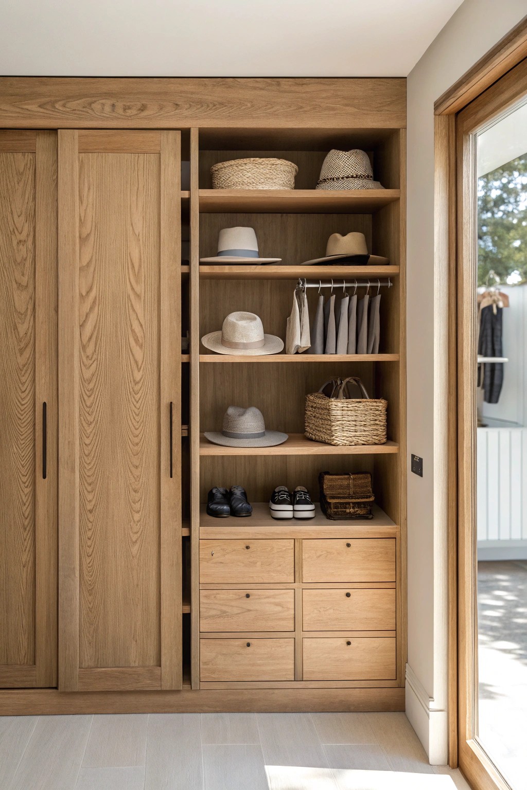 Effortless balance: open shelves for beauty, closed cabinets for calm.