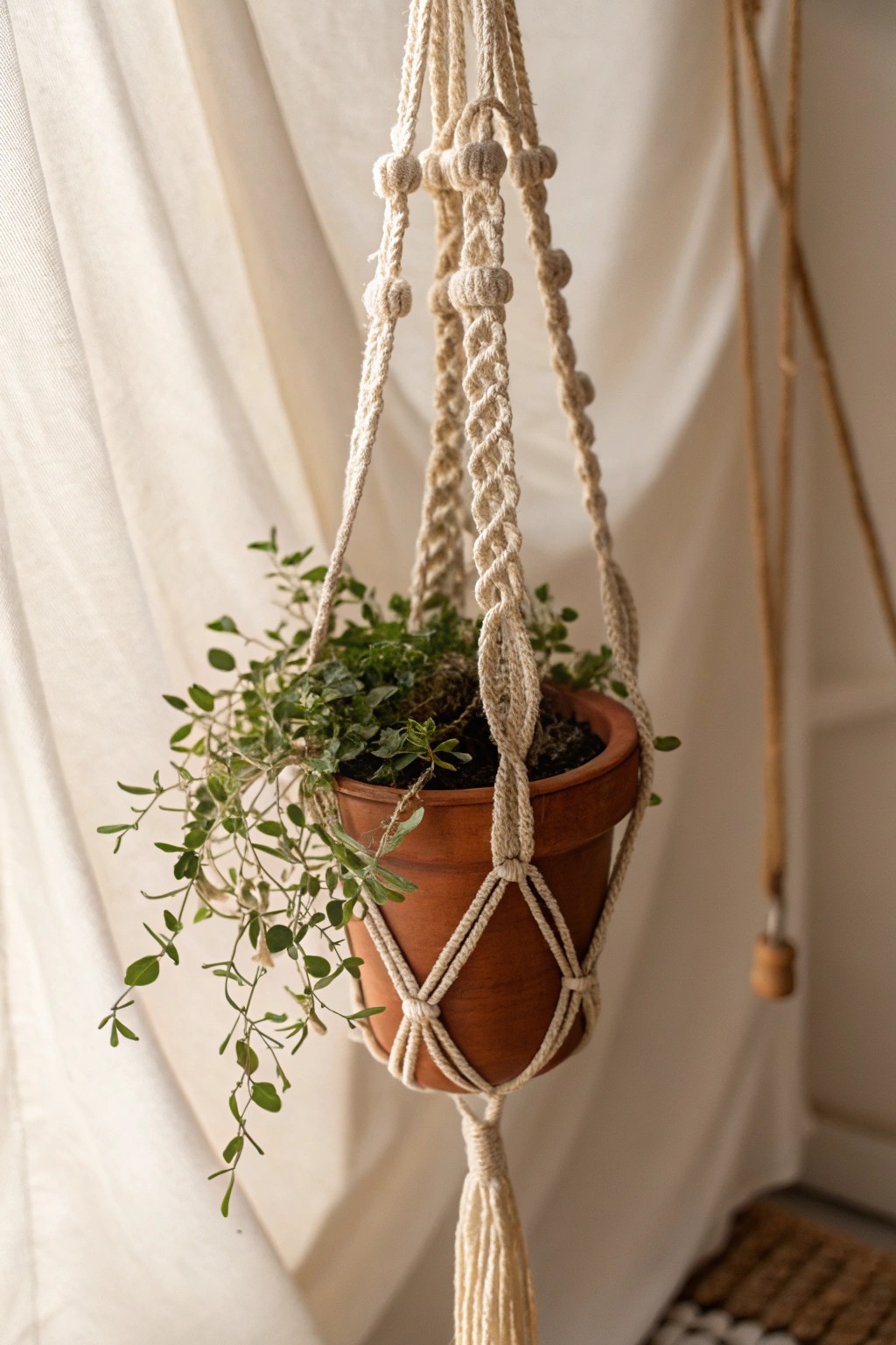 Elevate your greenery with handcrafted macrame charm.