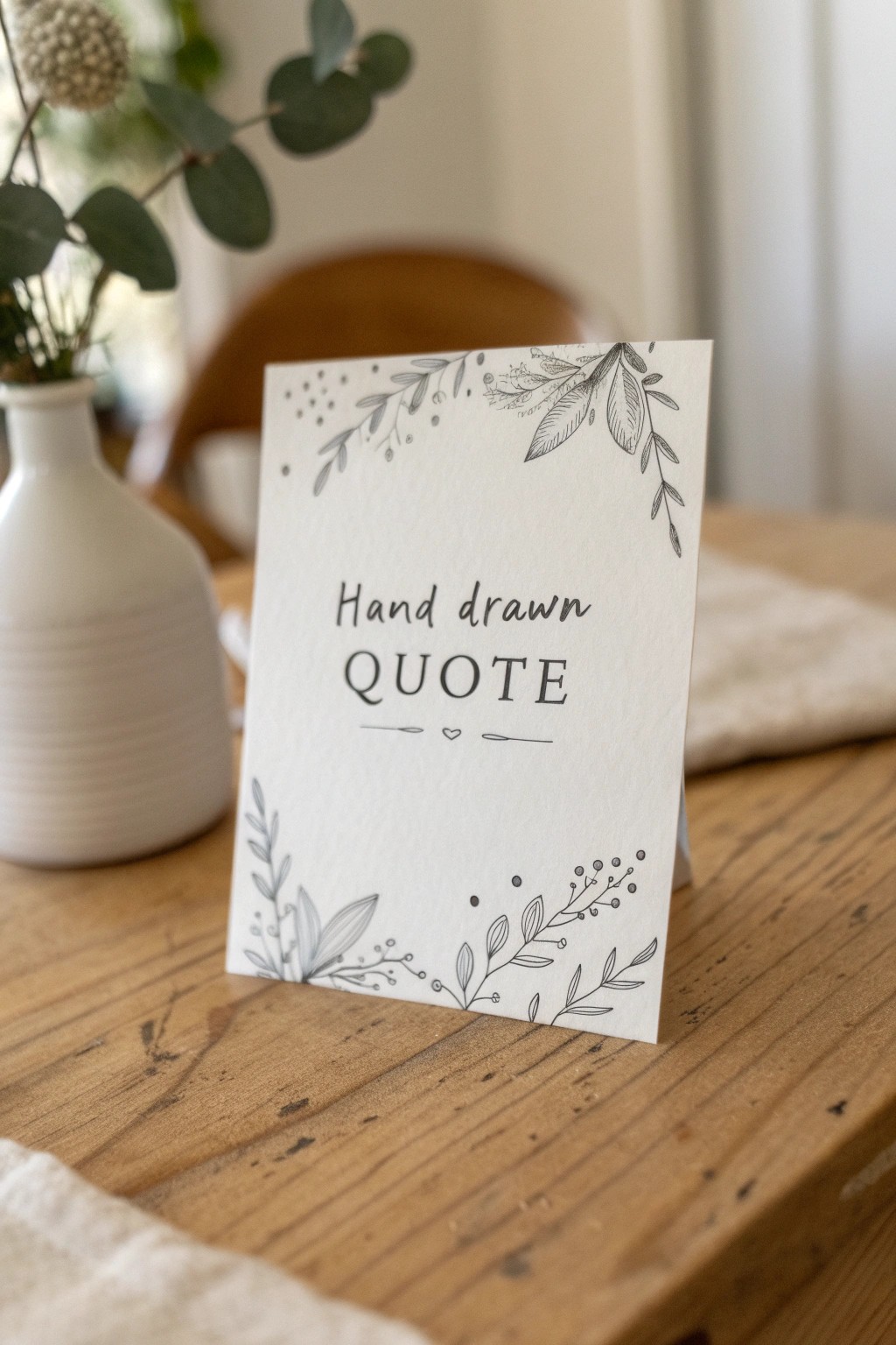 Hand-drawn quote art: simple inspiration framed by delicate botanicals and geometric borders.