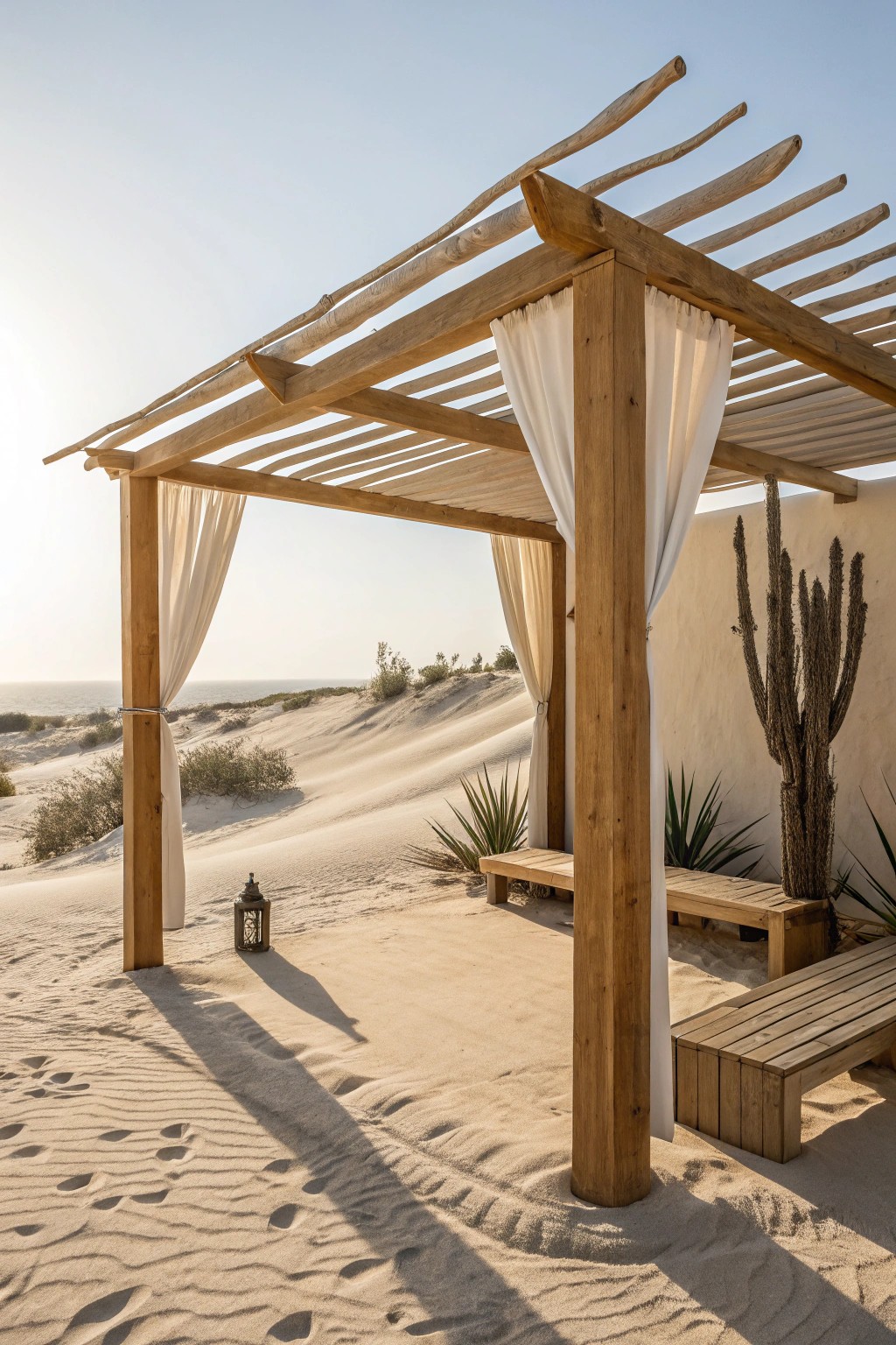 Create a serene desert retreat with a minimalist pergola for natural shade and effortless style.