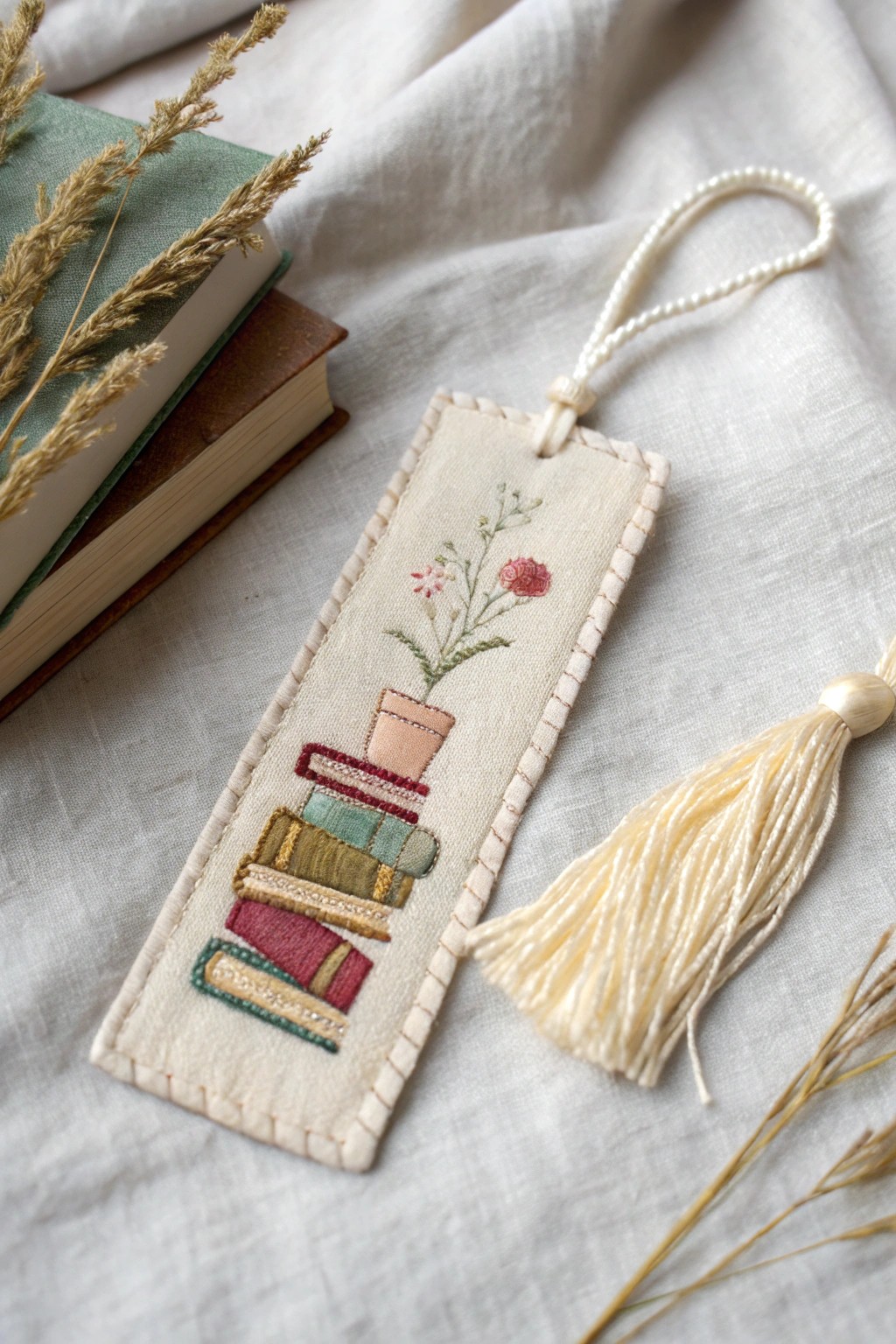 A beautifully embroidered felt bookmark—where minimalism meets handmade charm.