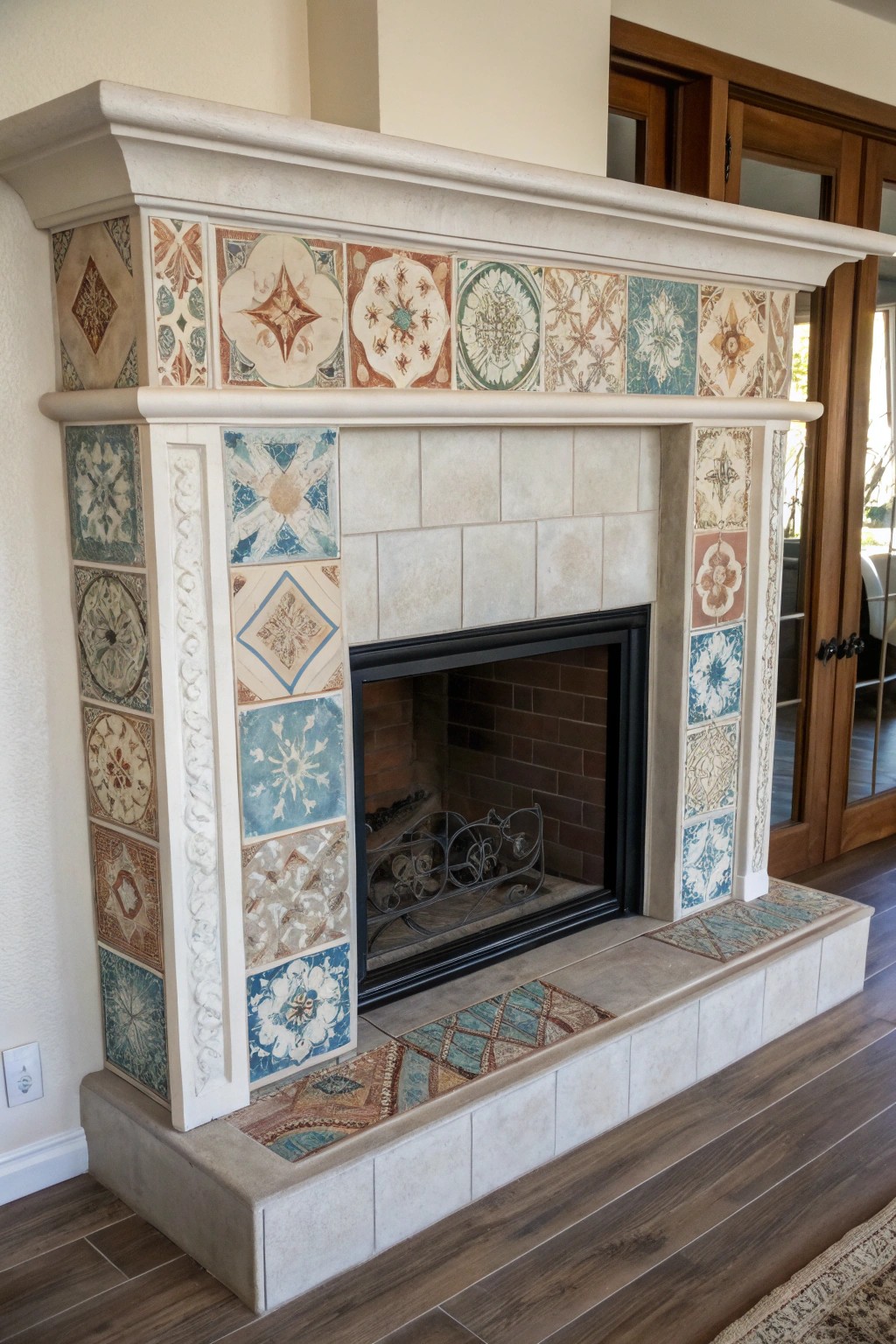 Elevate your fireplace with the timeless charm of artisan patchwork tiles.