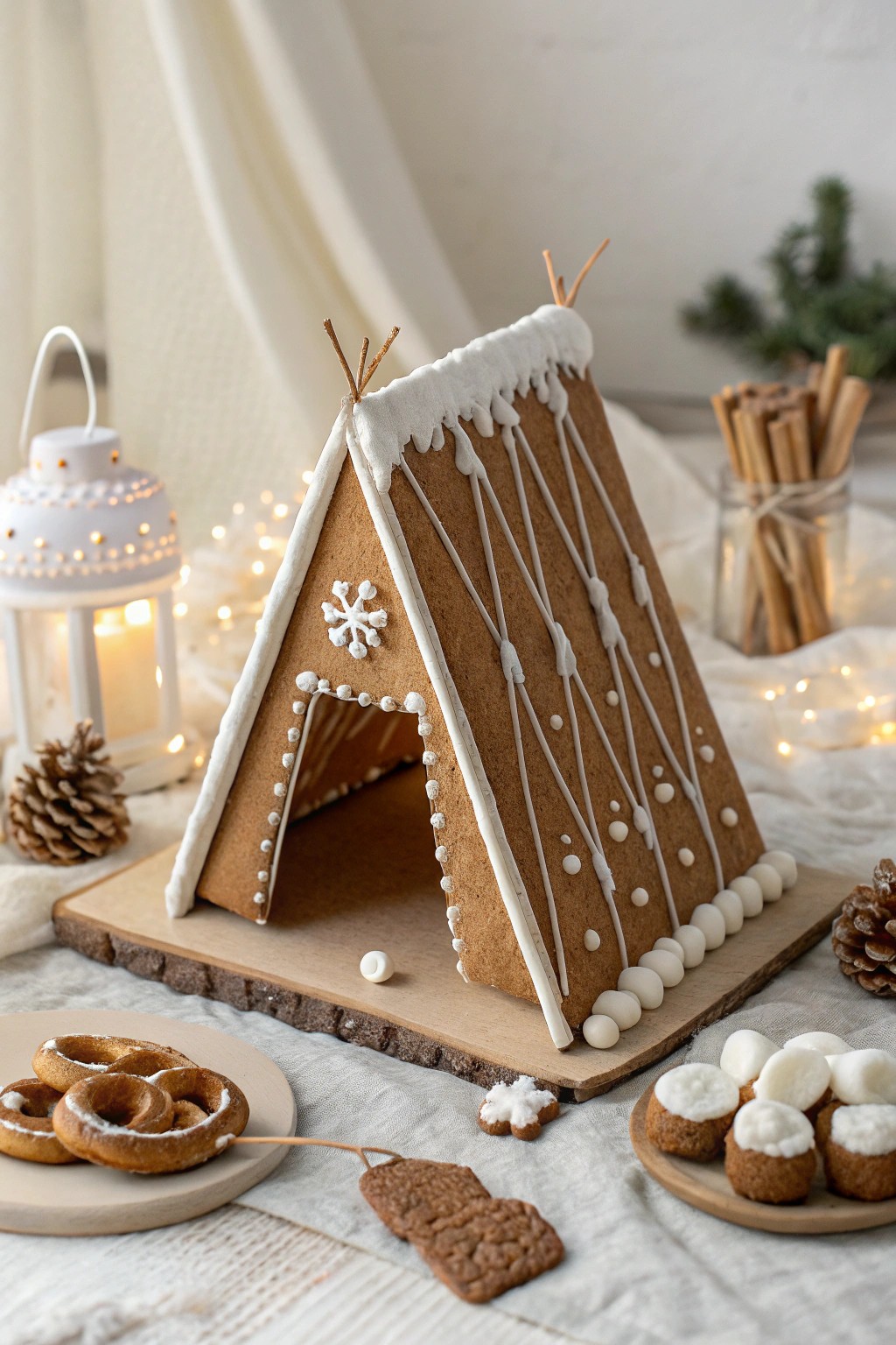 Scandi-Boho gingerbread tent: where holiday baking meets cozy camp vibes.