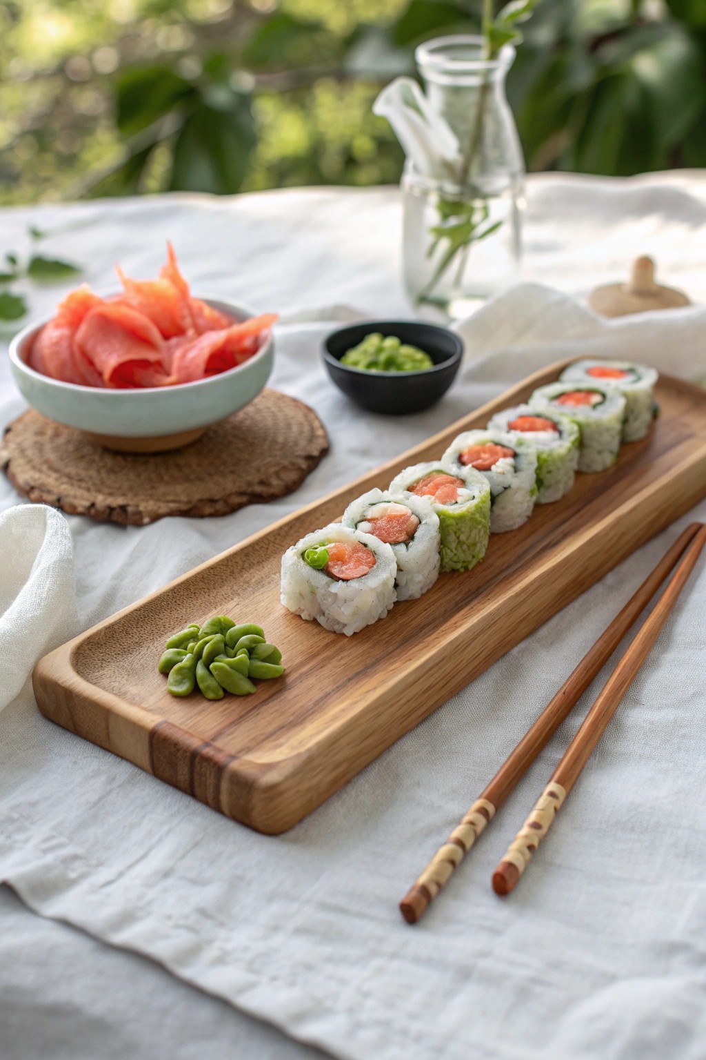 Elevate your grazing game with minimalist sushi board style.