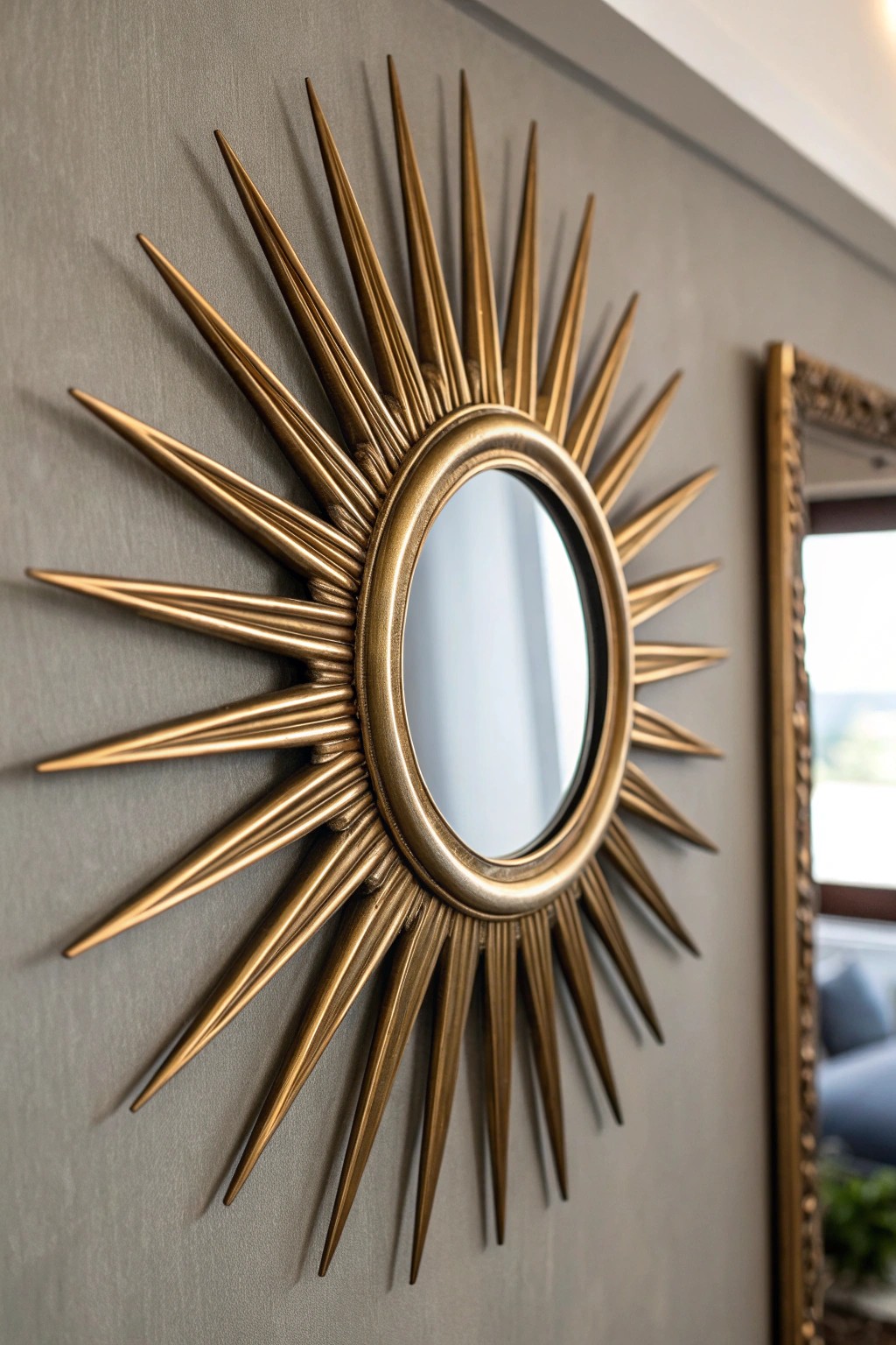 Elevate your space with the natural glow of a brass sunburst mirror.