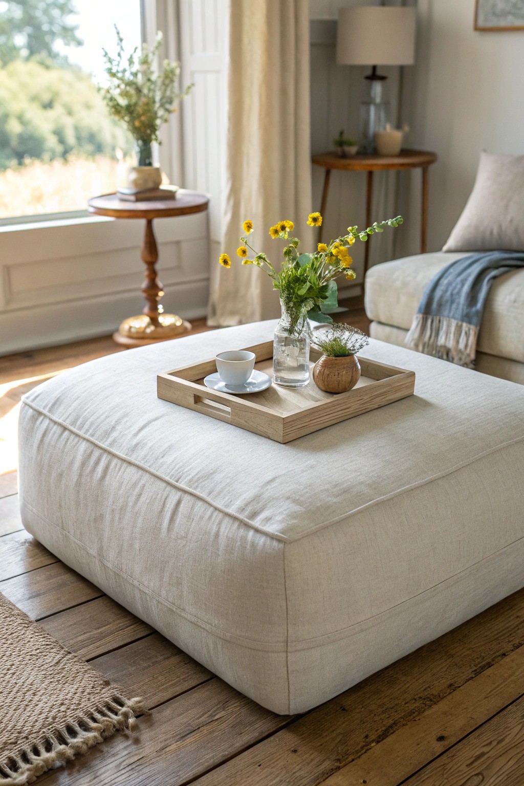Elevate your living room with a cozy, artisan ottoman centerpiece.