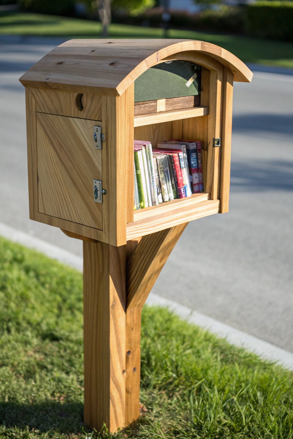Swap books and letters with a charming mailbox post—where community meets craftsmanship.