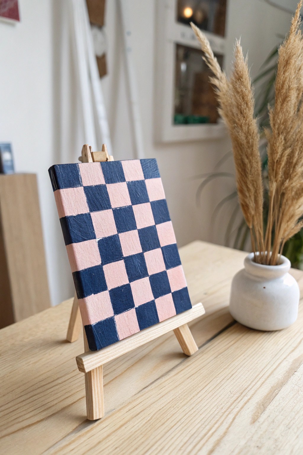 Chic retro checkerboard mini canvas—bold color meets Scandinavian simplicity.