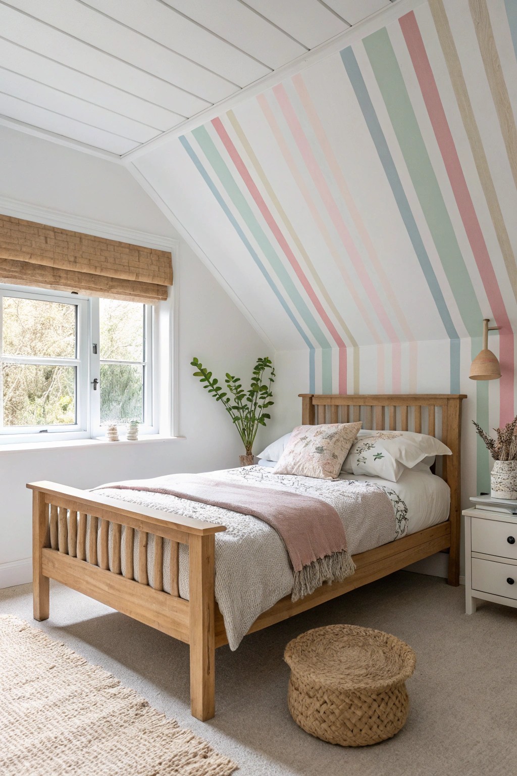 Elevate your space with playful ceiling stripes—where creativity meets calm.