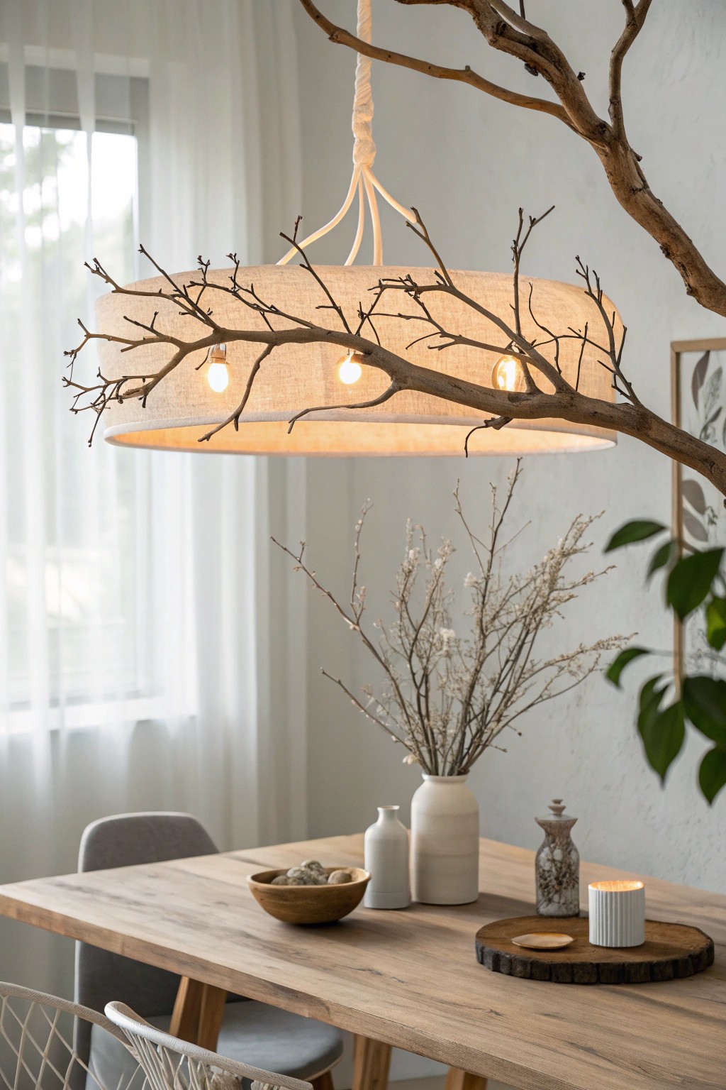 Bring woodland charm to your dining space with a nature-inspired branch light fixture.