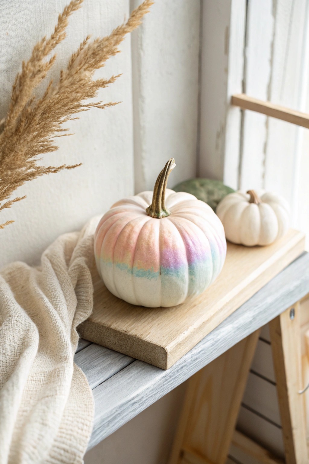 Rainbow ombre magic: a mini pumpkin turned artful accent for your space.