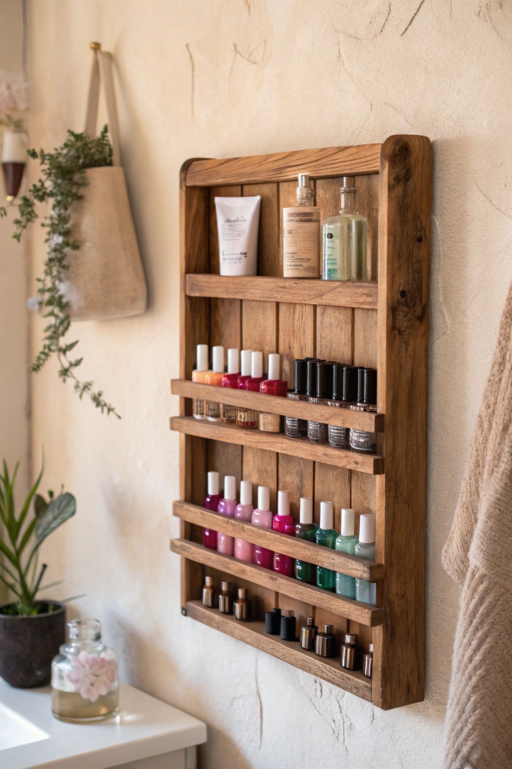 Turn a simple spice rack into a stunning, organized display for your beauty essentials.