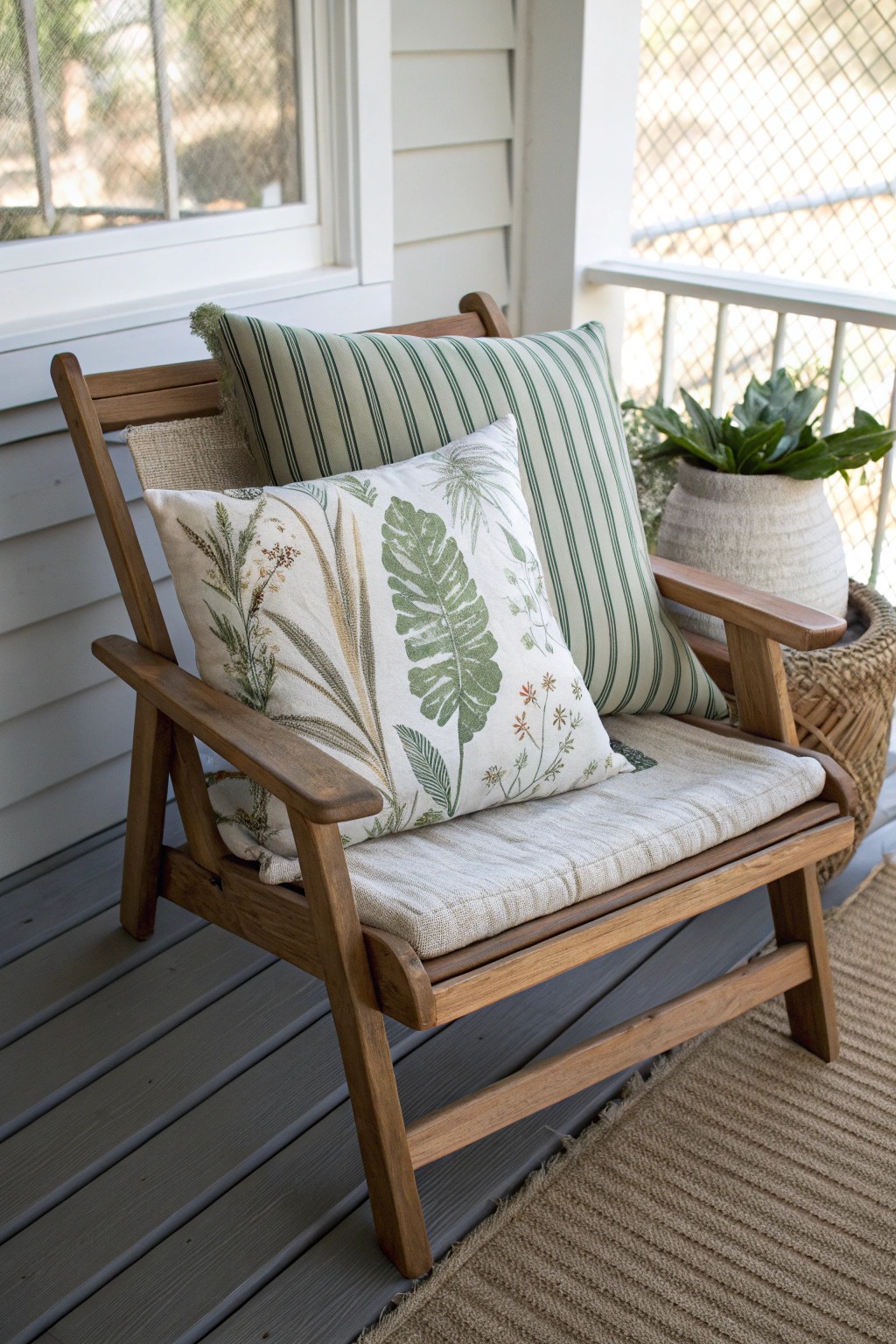 Effortlessly cozy: Layered patterns bring porch seating to life.