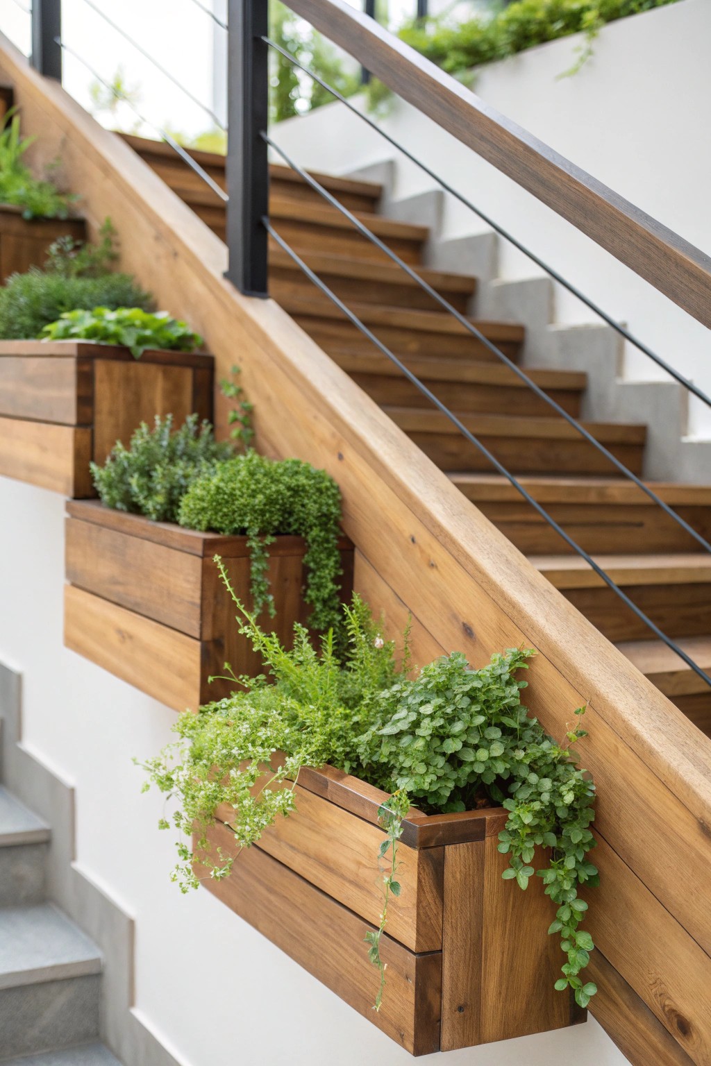 Bring life to your staircase with beautifully crafted planter box railings.