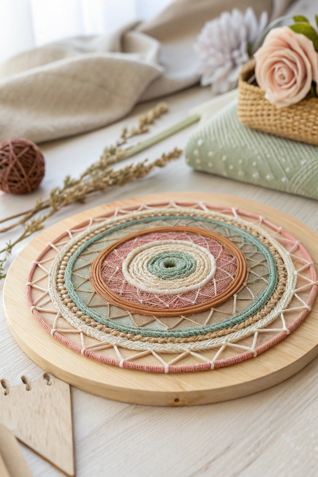 Delicate layers, mindful making: a mandala string art masterpiece for your serene space.