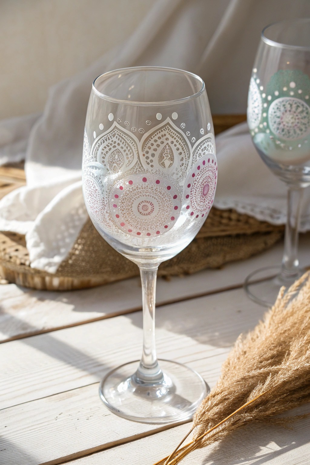 Elevate your glassware with dreamy boho mandala patterns.
