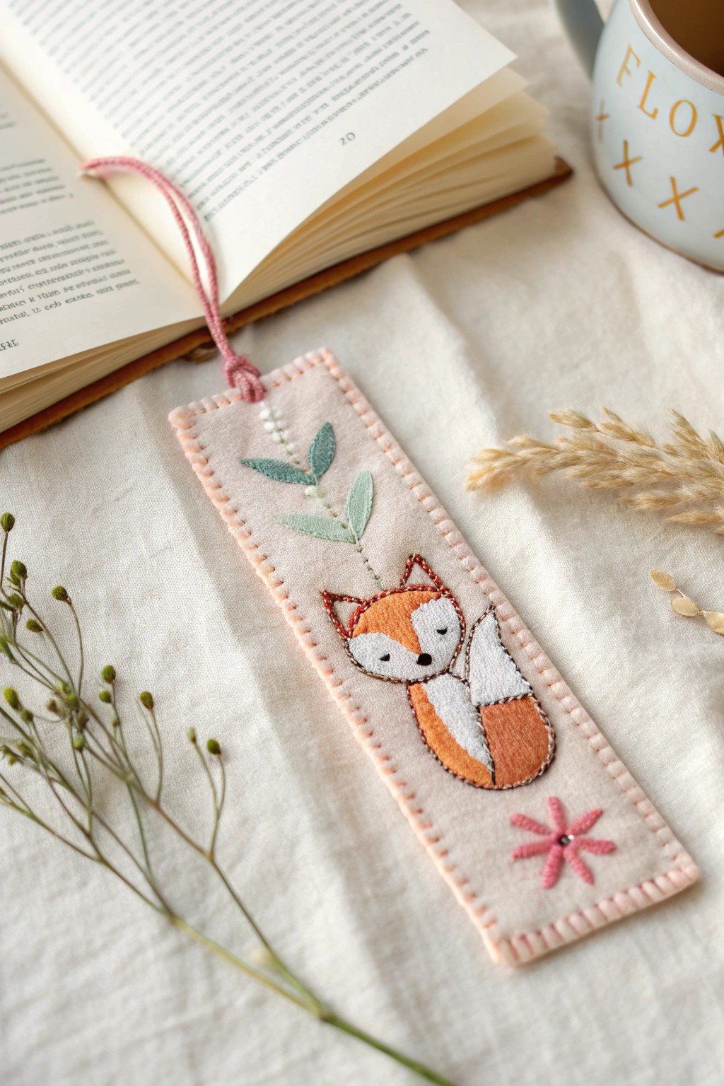 Hand-sewn felt fox bookmark—crafted for cozy reading moments.