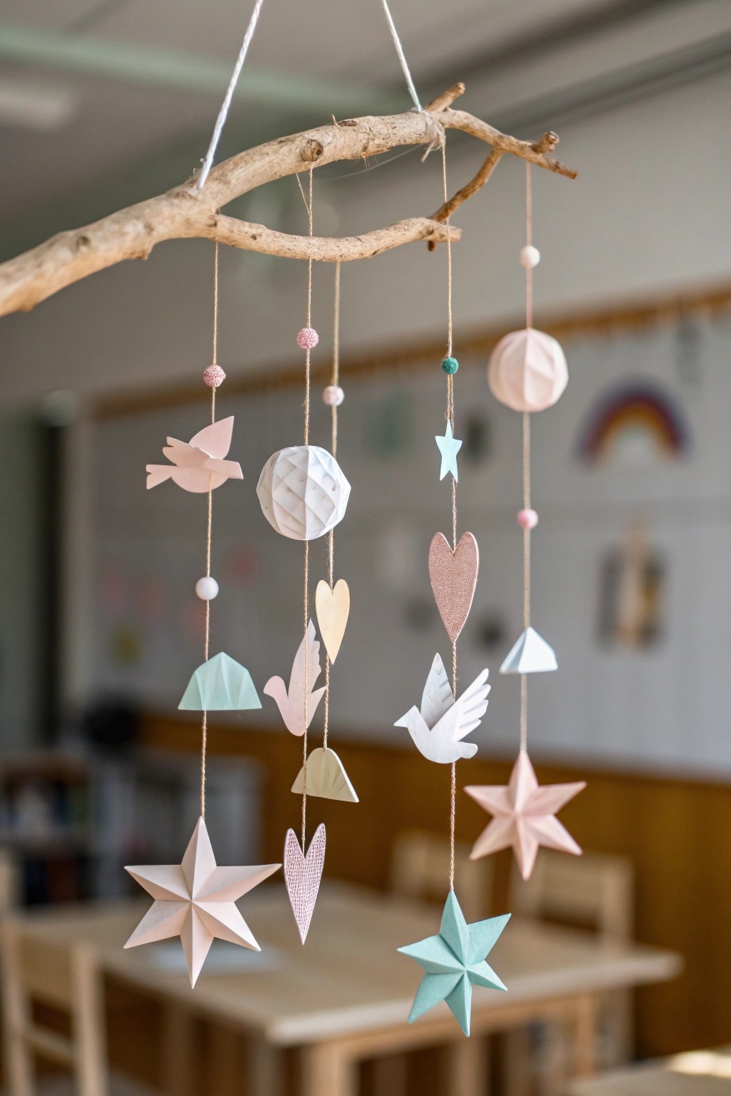 Elevate your classroom with a serene, handcrafted mobile—where creativity meets natural beauty.