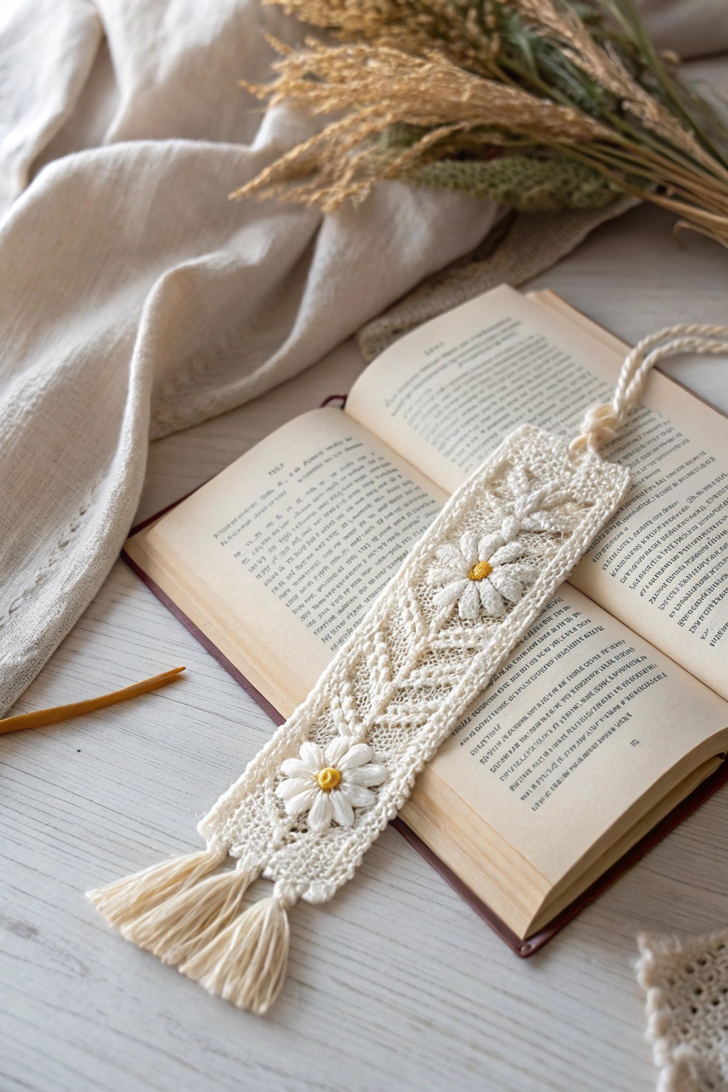 Elevate your reading ritual with a handmade crochet bookmark in soft, natural tones.