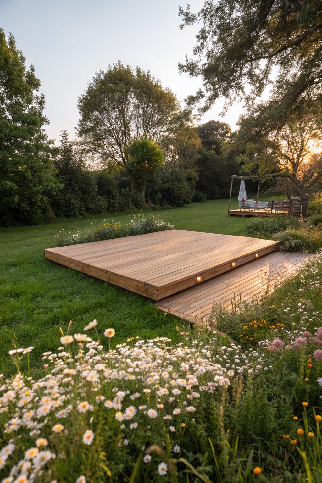 Discover the charm of a hidden floating deck oasis—where craftsmanship meets natural beauty.