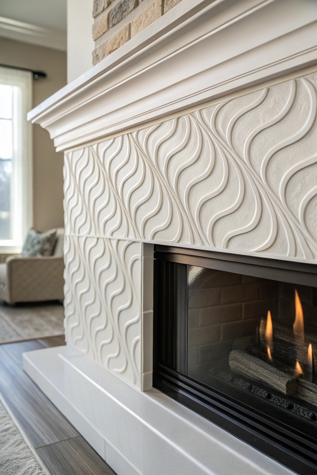 Elevate your hearth with sculptural 3D tiles—where artistry meets warmth.