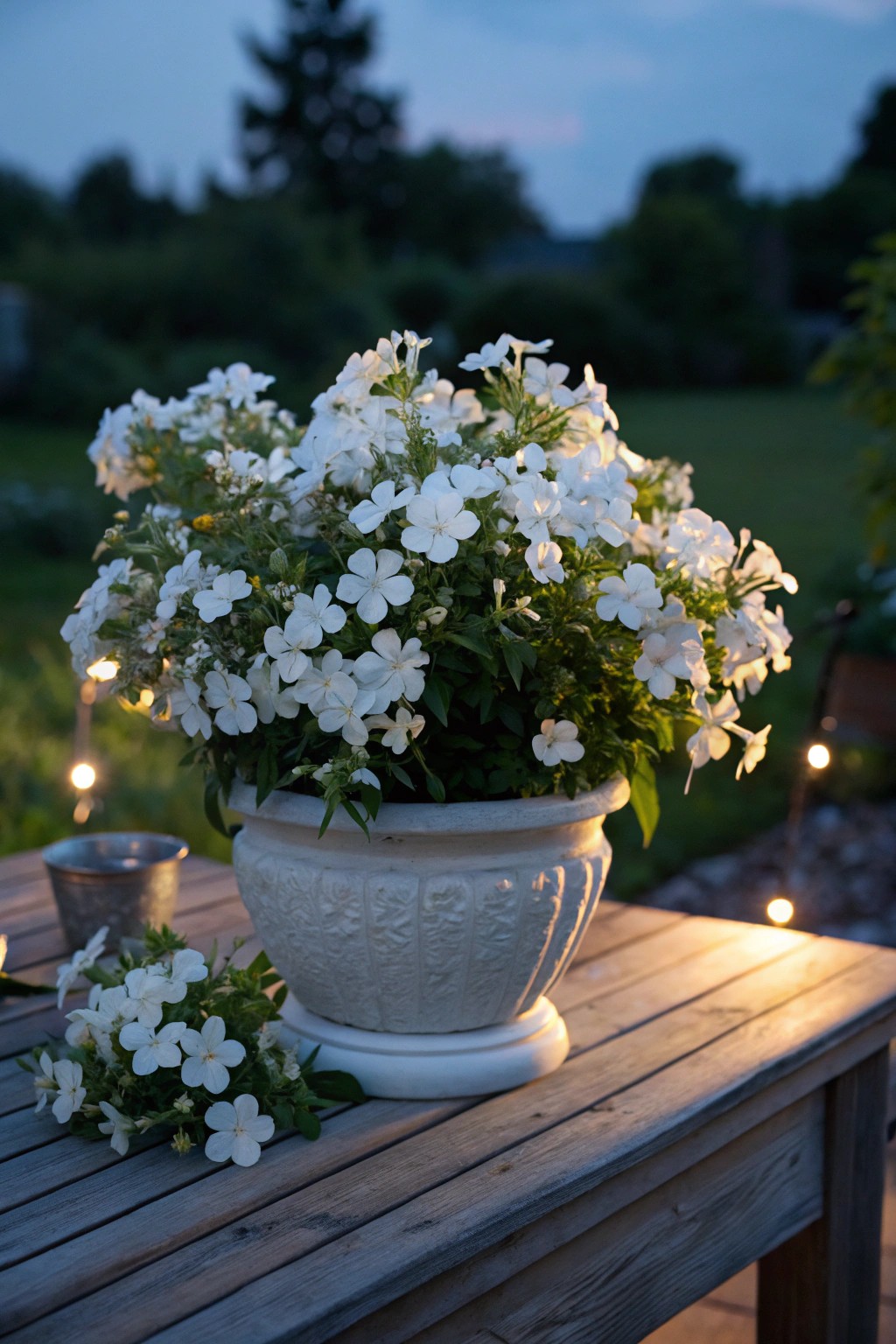 Create moonlit magic with glowing white blooms—your evening retreat starts here.