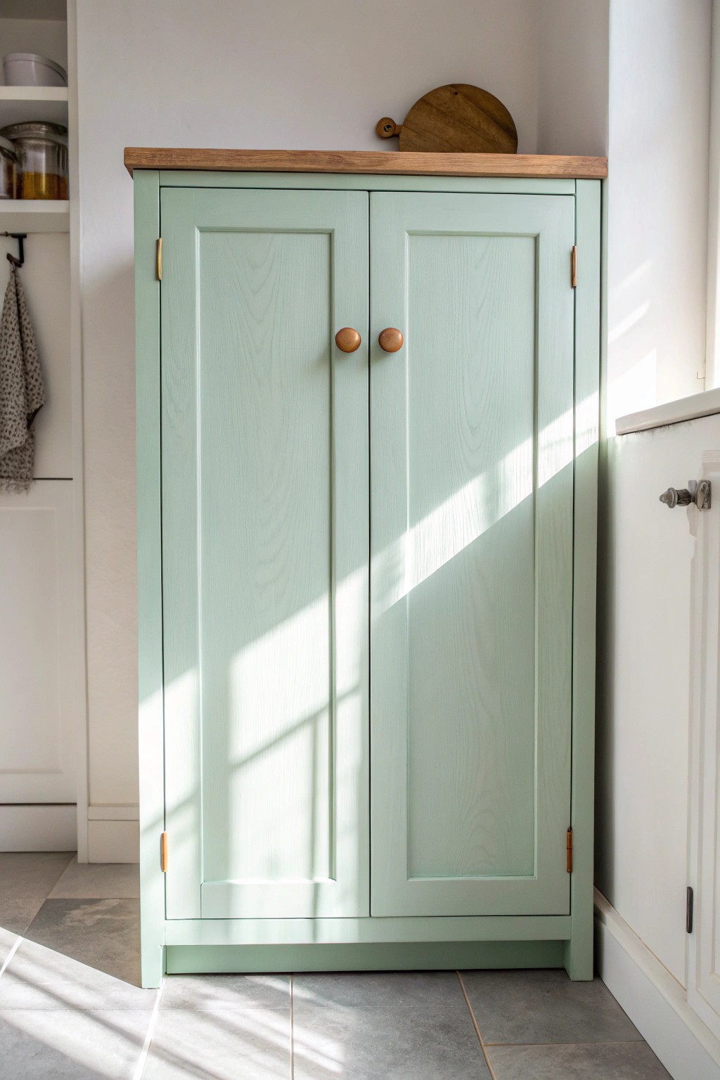 Chalky mint brings playful freshness to any kitchen corner.
