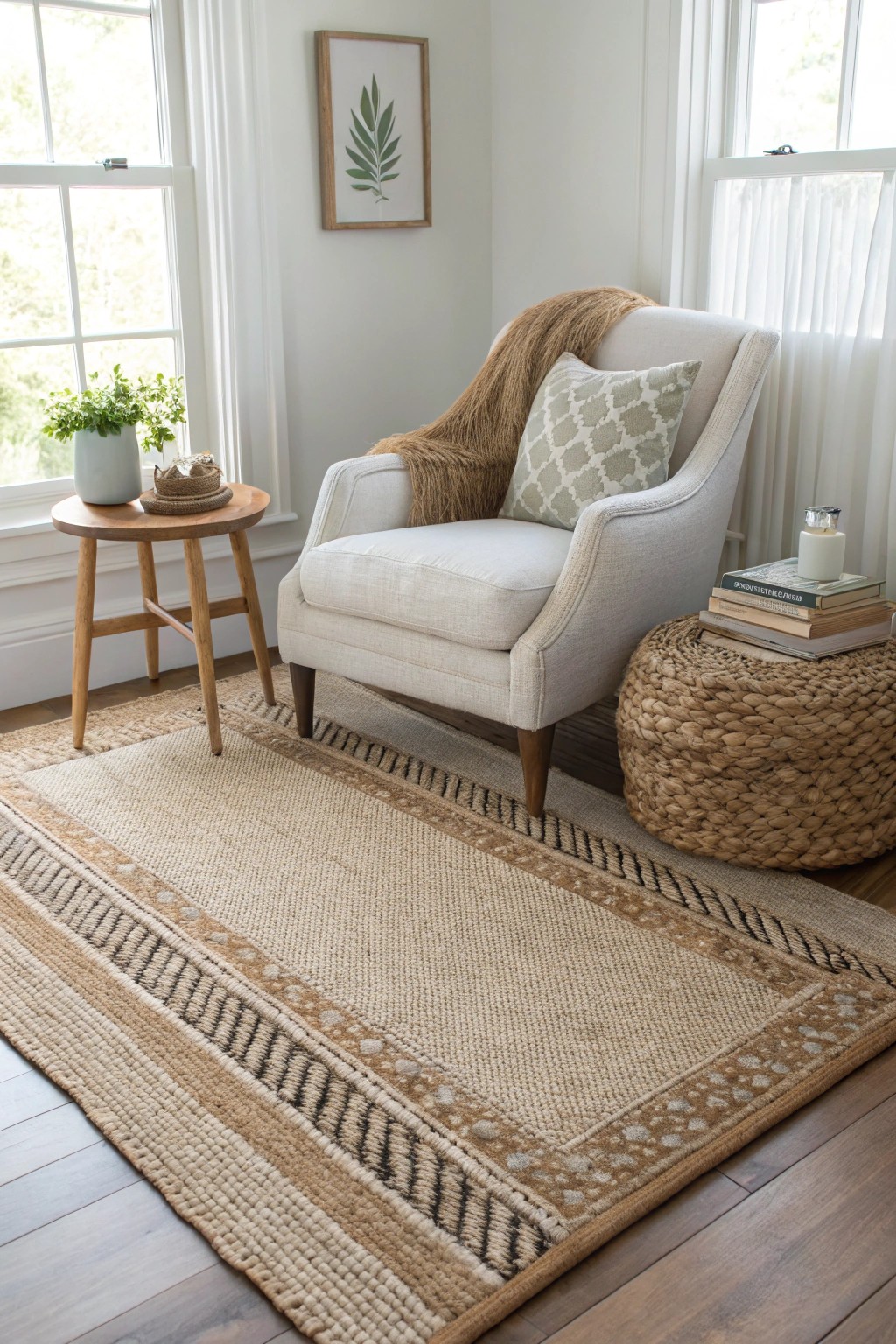 Layered rugs bring warmth and definition to every corner of your living room.