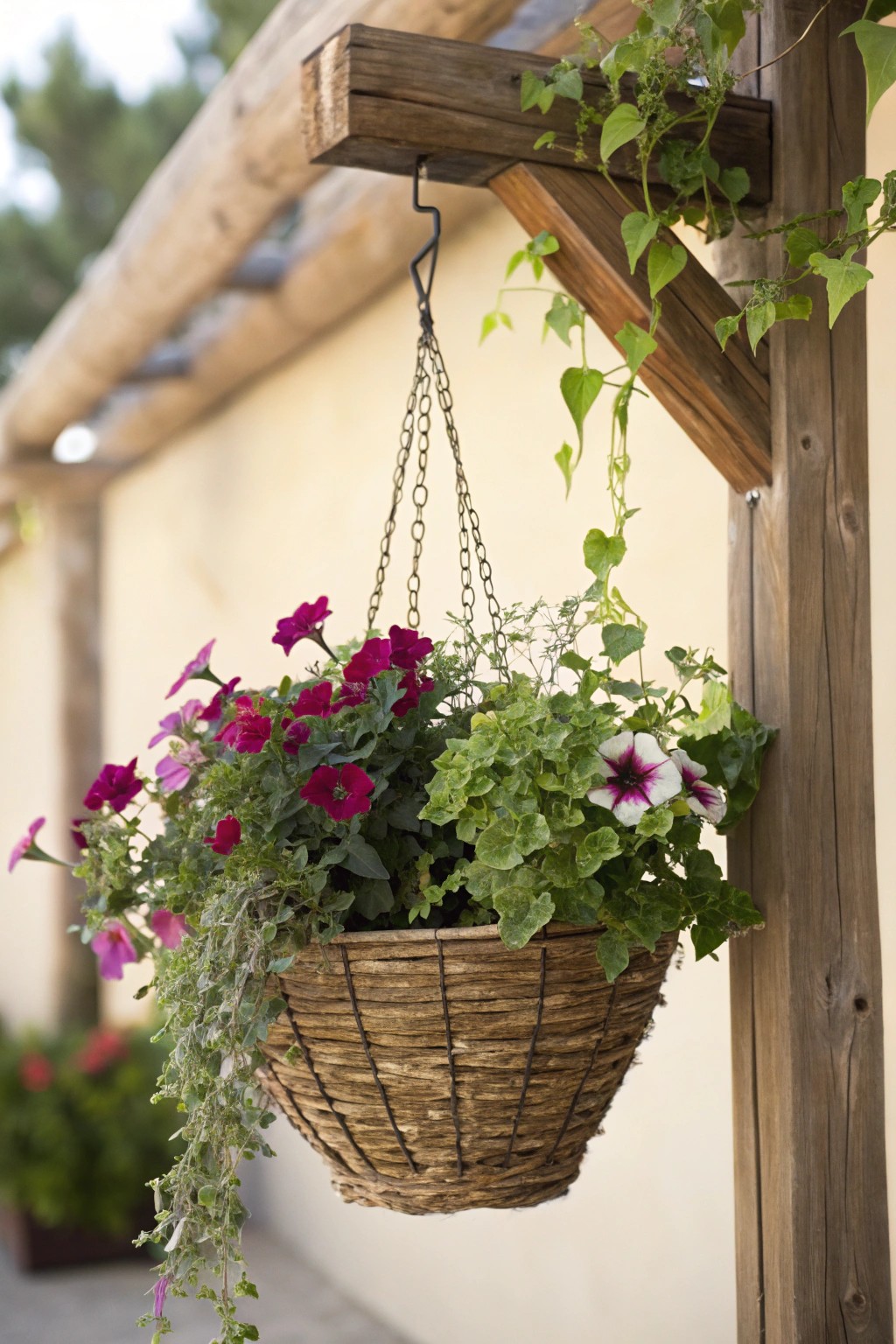 Elevate your patio with a simple, stunning hanging flower basket.