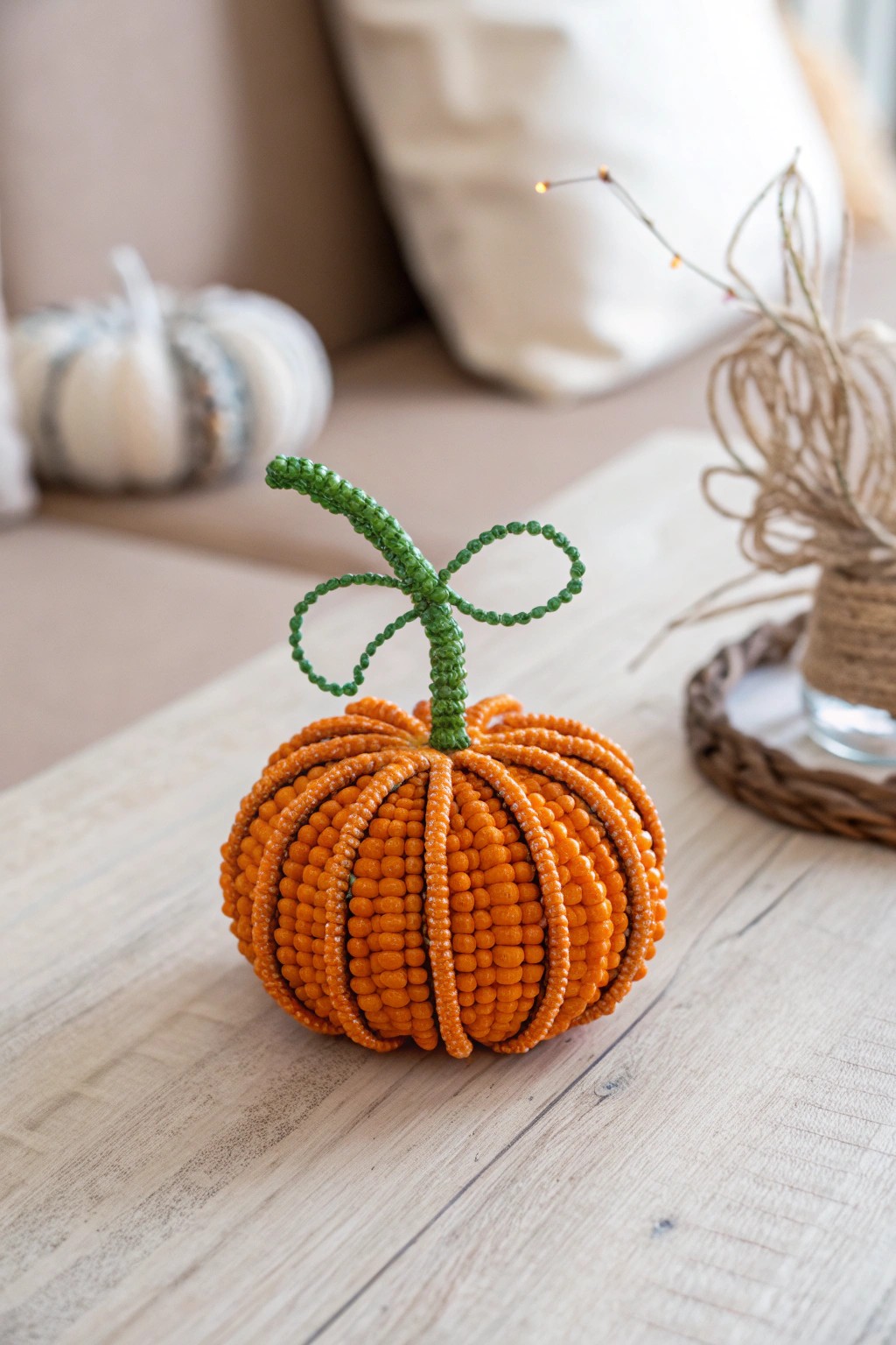 A sparkling beaded pumpkin—minimalist, handmade, and full of autumn charm.