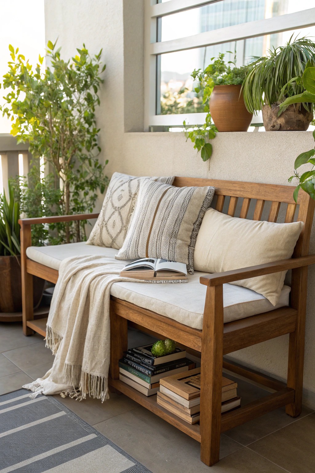 Savor the simple joy of reading outdoors with a handcrafted bench nook.