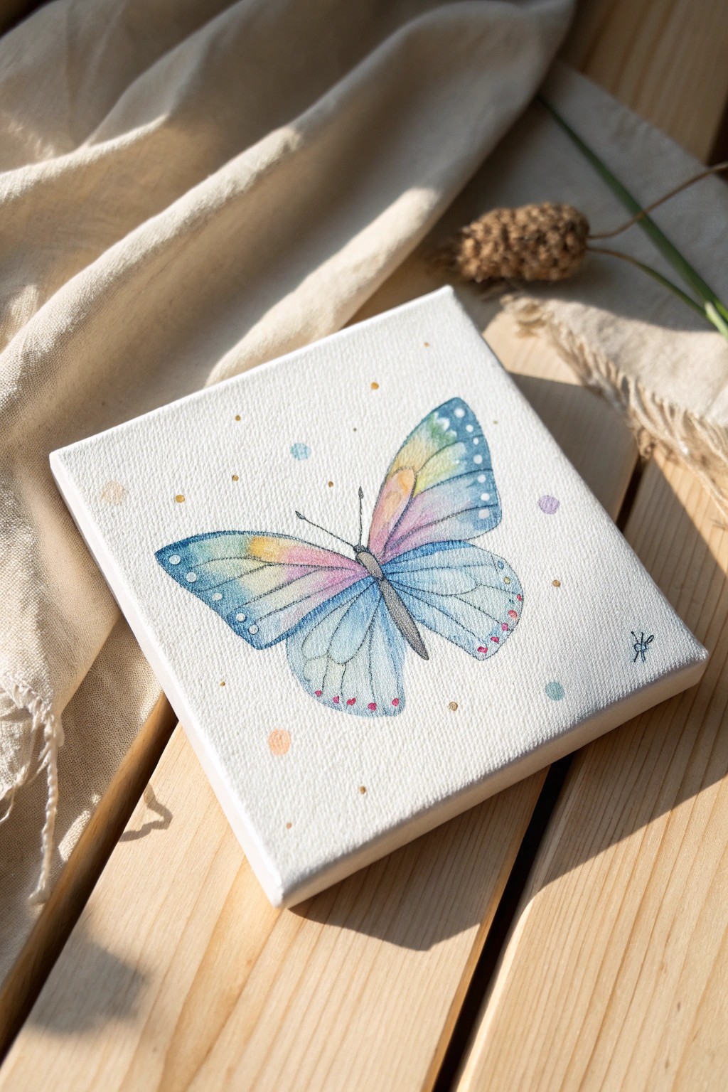 A magical butterfly painting—simplicity and beauty on a small canvas.
