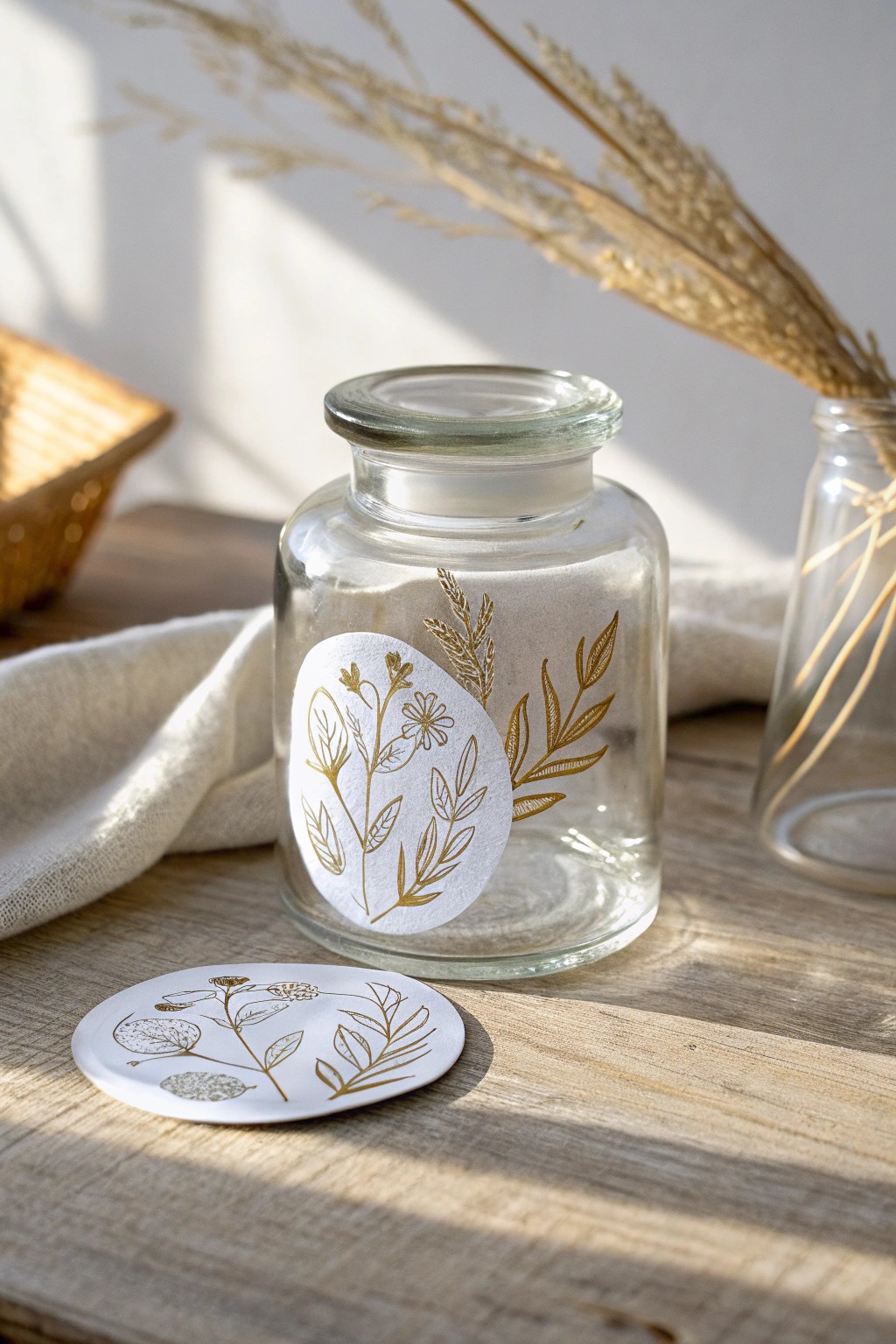 Delicate see-through stickers add a touch of modern magic to everyday glass jars.
