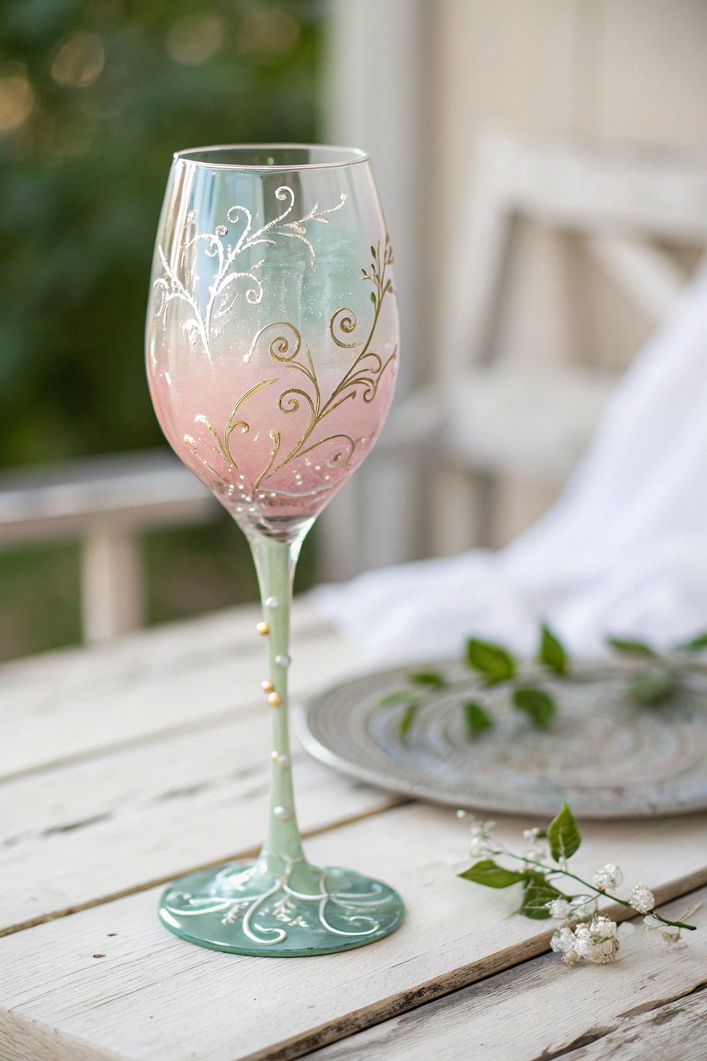 A touch of artistry—painted stems for a charming, handcrafted wine glass accent.