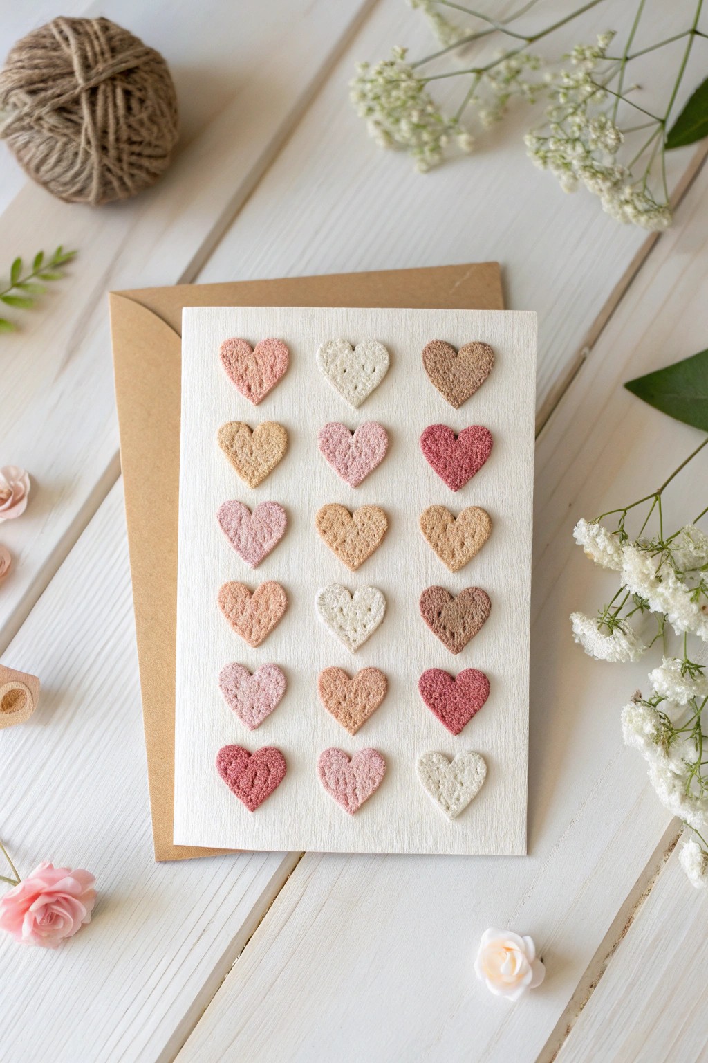 A modern grid of delicate hearts brings handcrafted charm to your anniversary wishes.