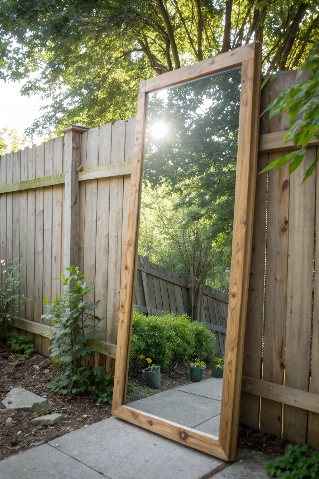 Transform your backyard with a simple mirror: a budget-friendly way to double your garden’s beauty and brightness.