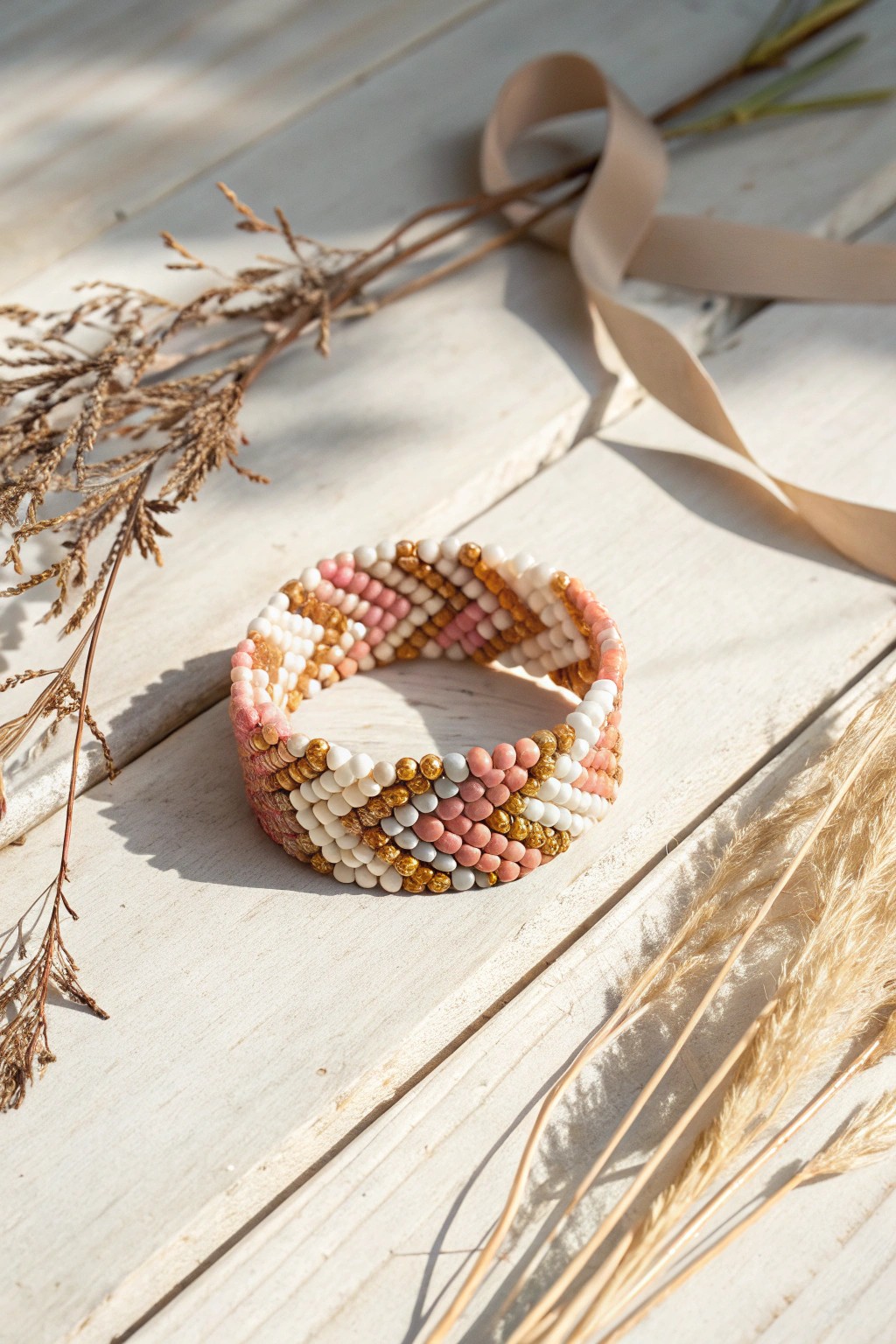 Modern geometric bead bracelet: bold patterns meet minimalist beauty.