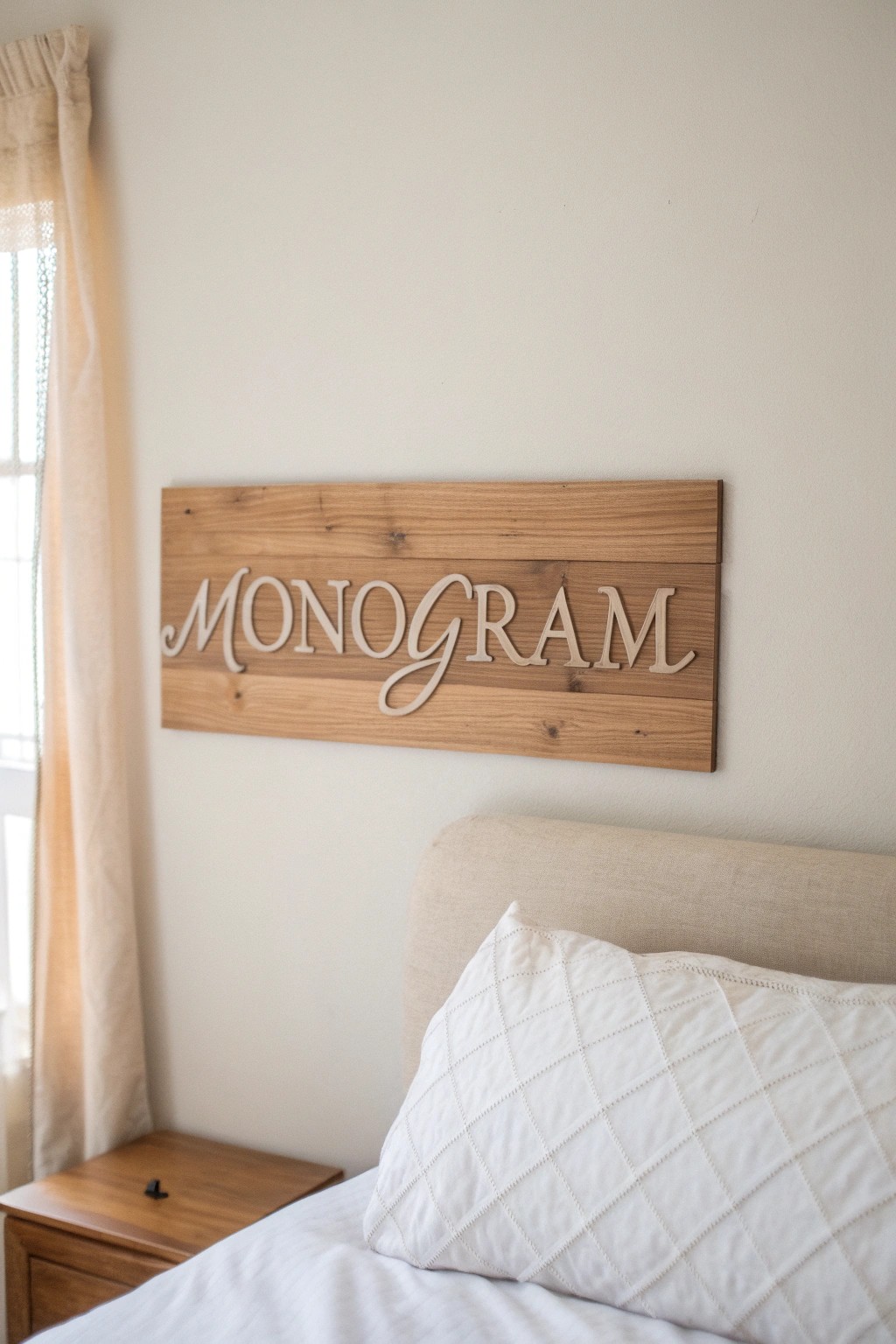 Add a personal touch to your bedroom with a beautifully crafted wooden monogram sign.
