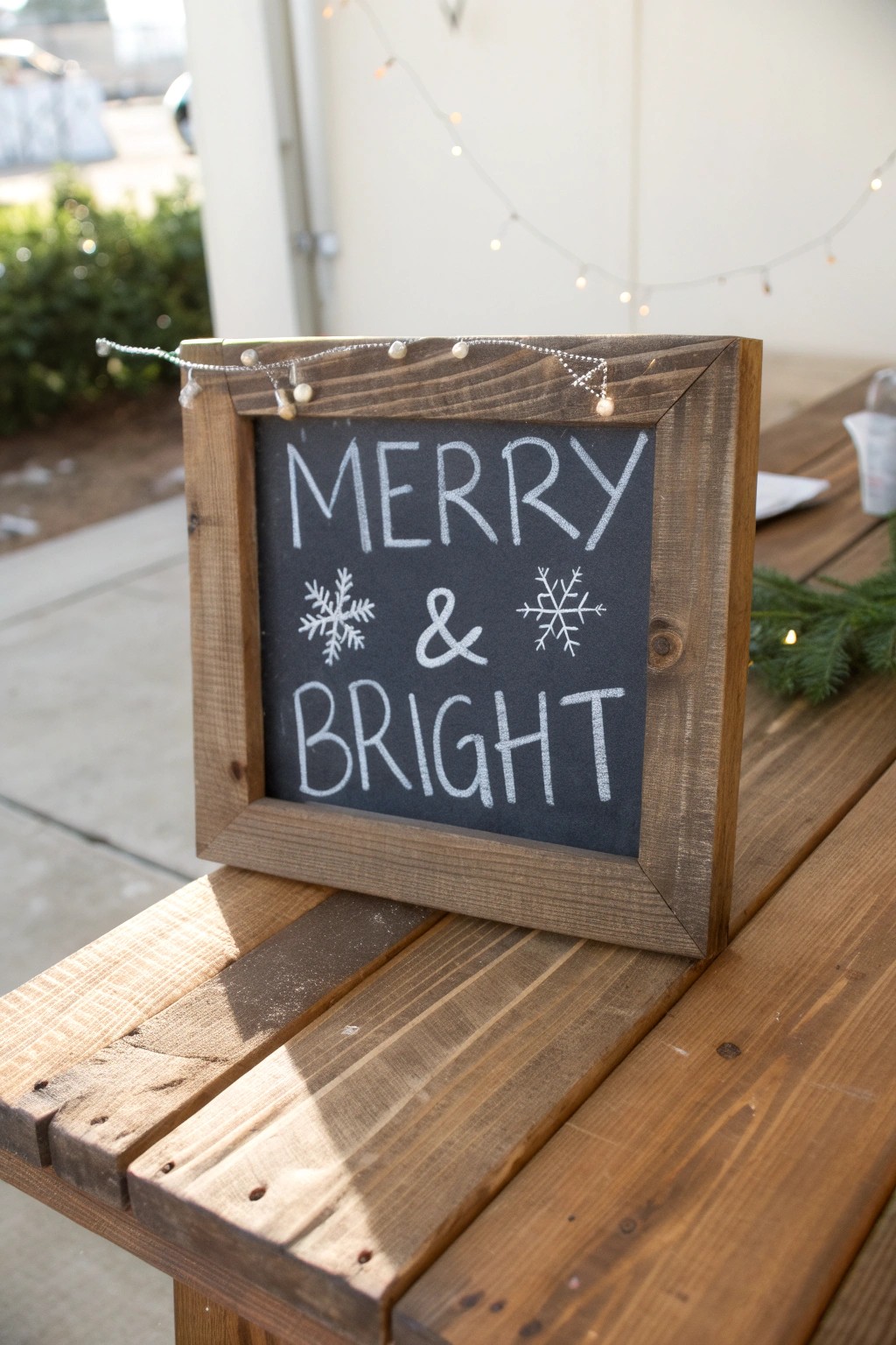 Handwritten holiday cheer on a rustic chalkboard—simple, heartfelt, and beautifully crafted.