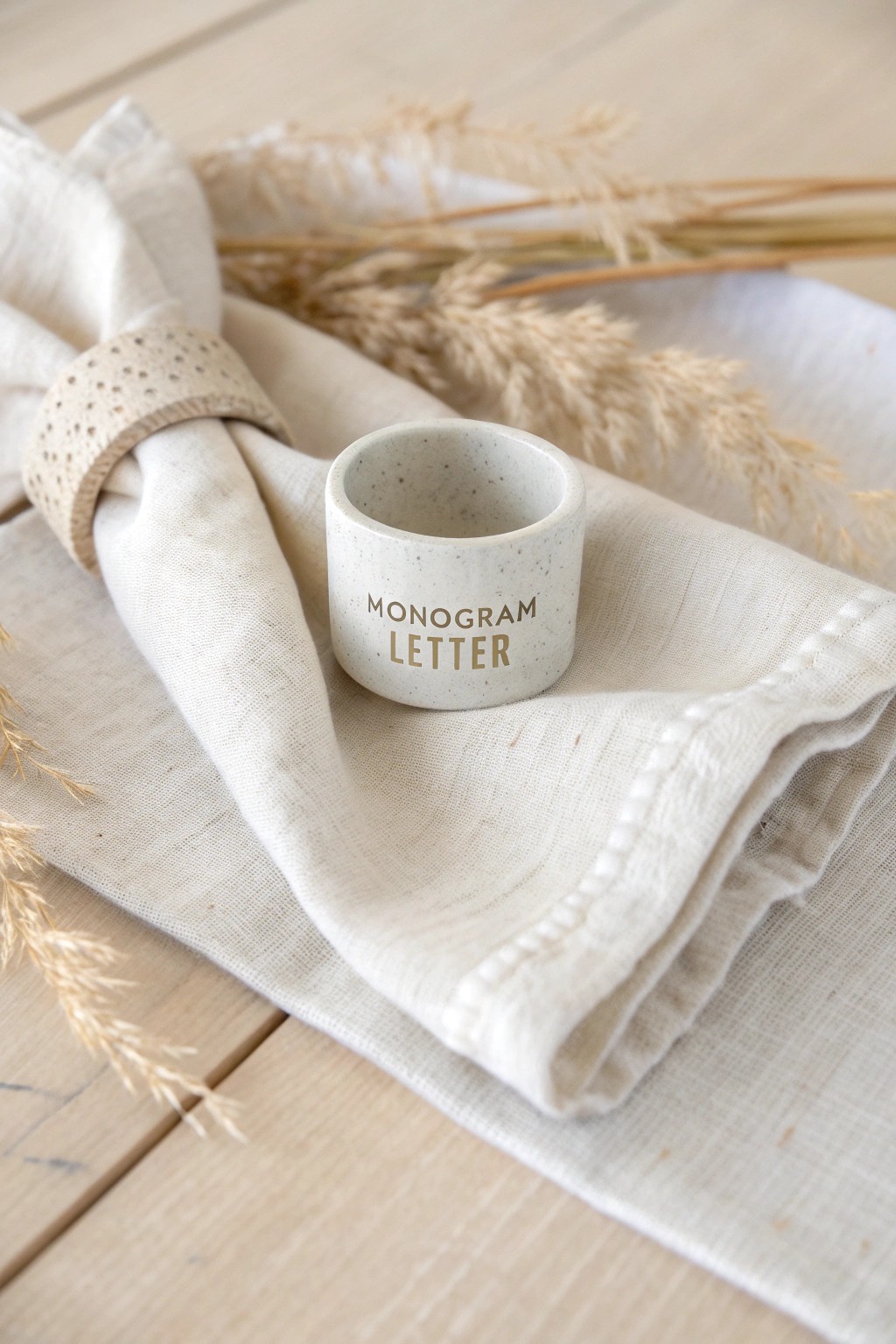 Handcrafted monogrammed clay napkin ring—chic, simple, and uniquely yours.