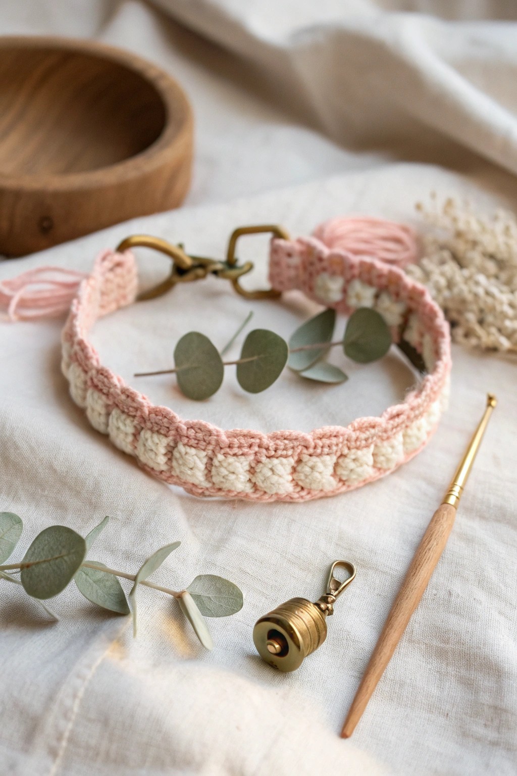 Handmade crochet collar: a charming touch for your favorite furry friend.