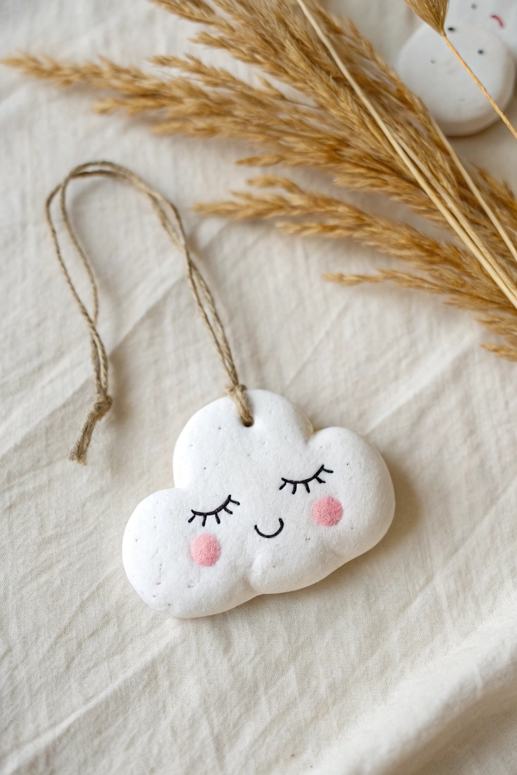 Handmade kawaii cloud clay ornament – a dreamy touch for minimalist spaces.