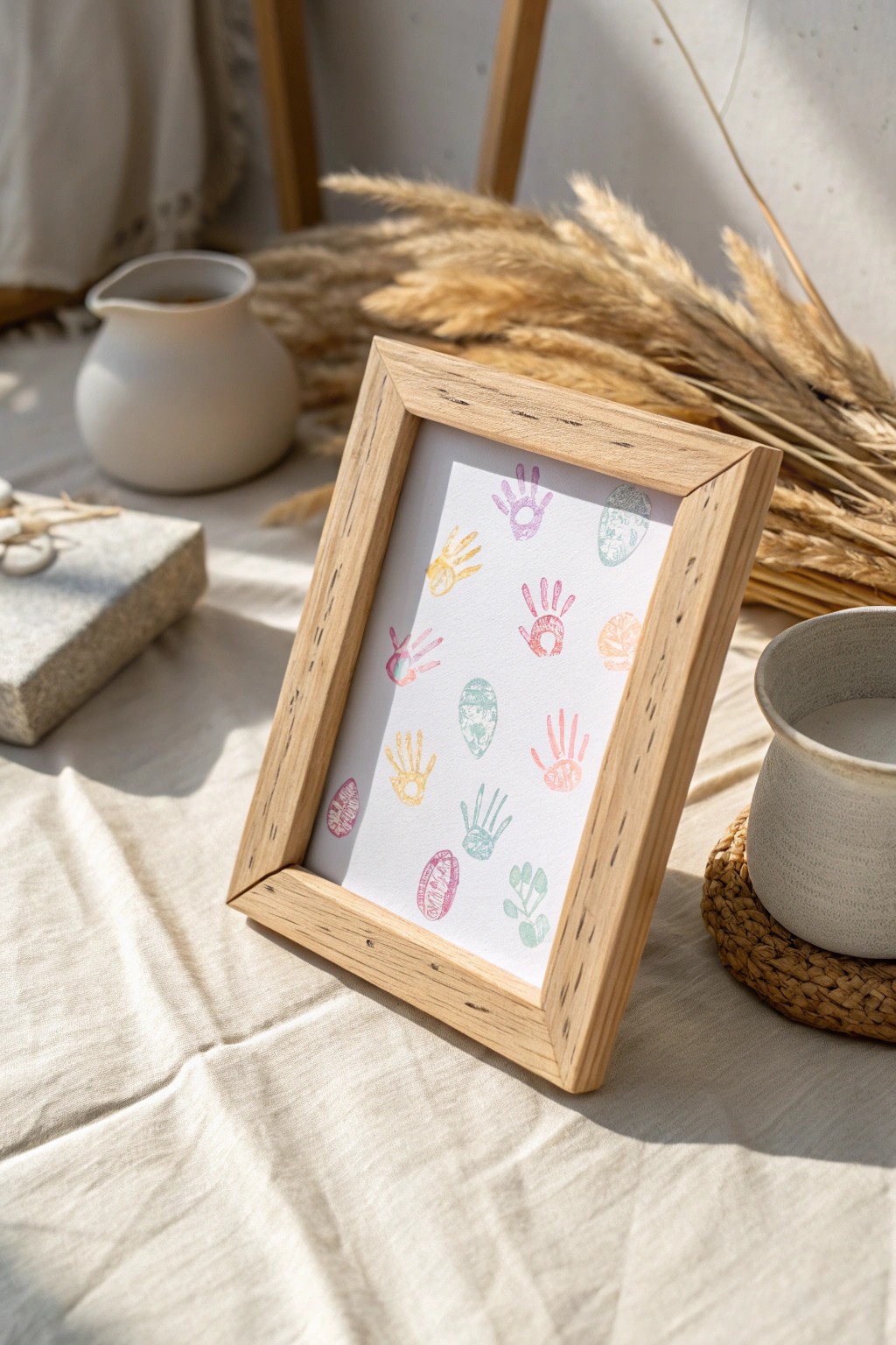 Cherish tiny hands—create a heartfelt keepsake with a handprint-decorated frame.