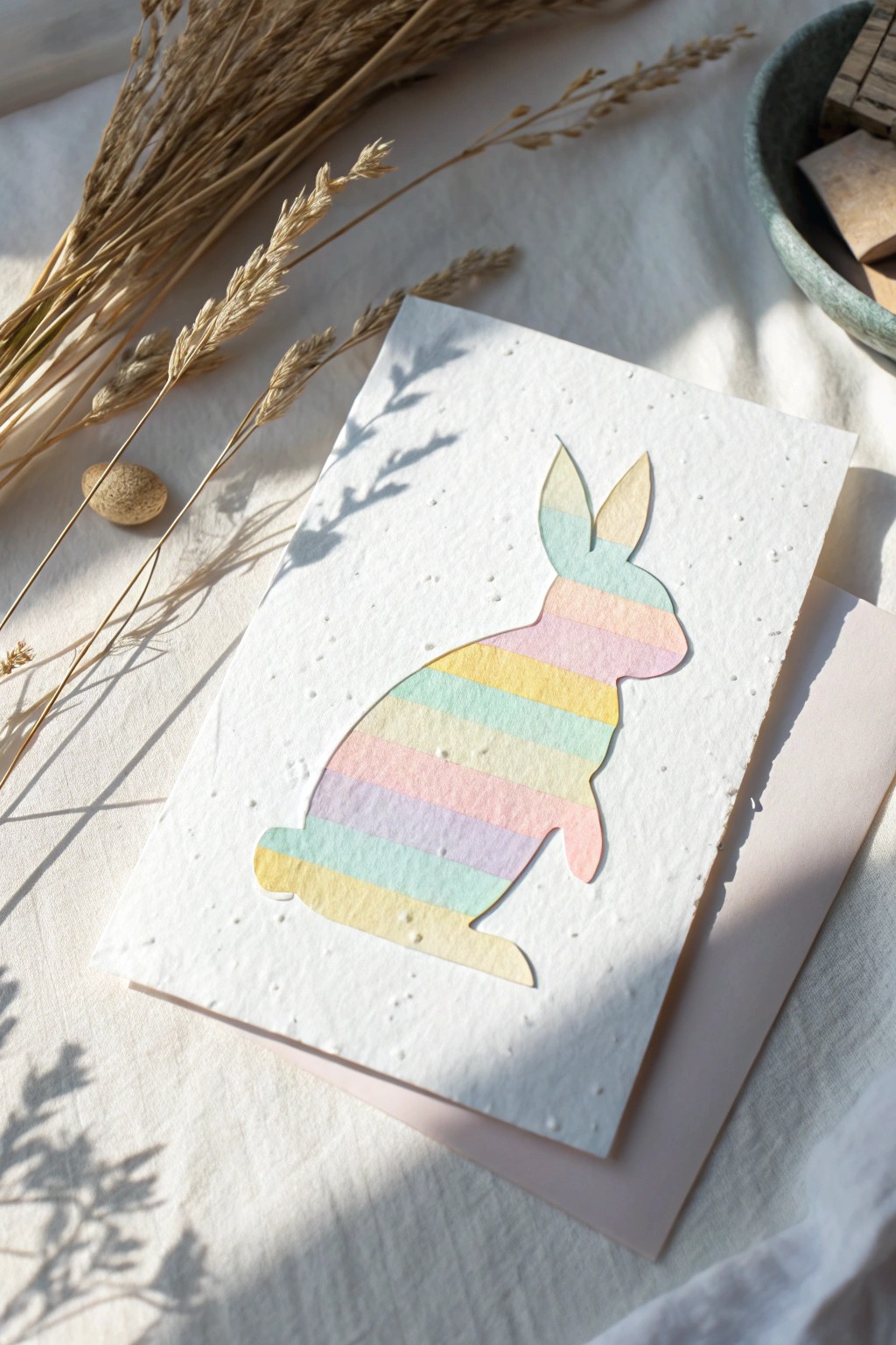 Pastel ombre bunny: a chic, minimalist Easter card with a crafty twist.